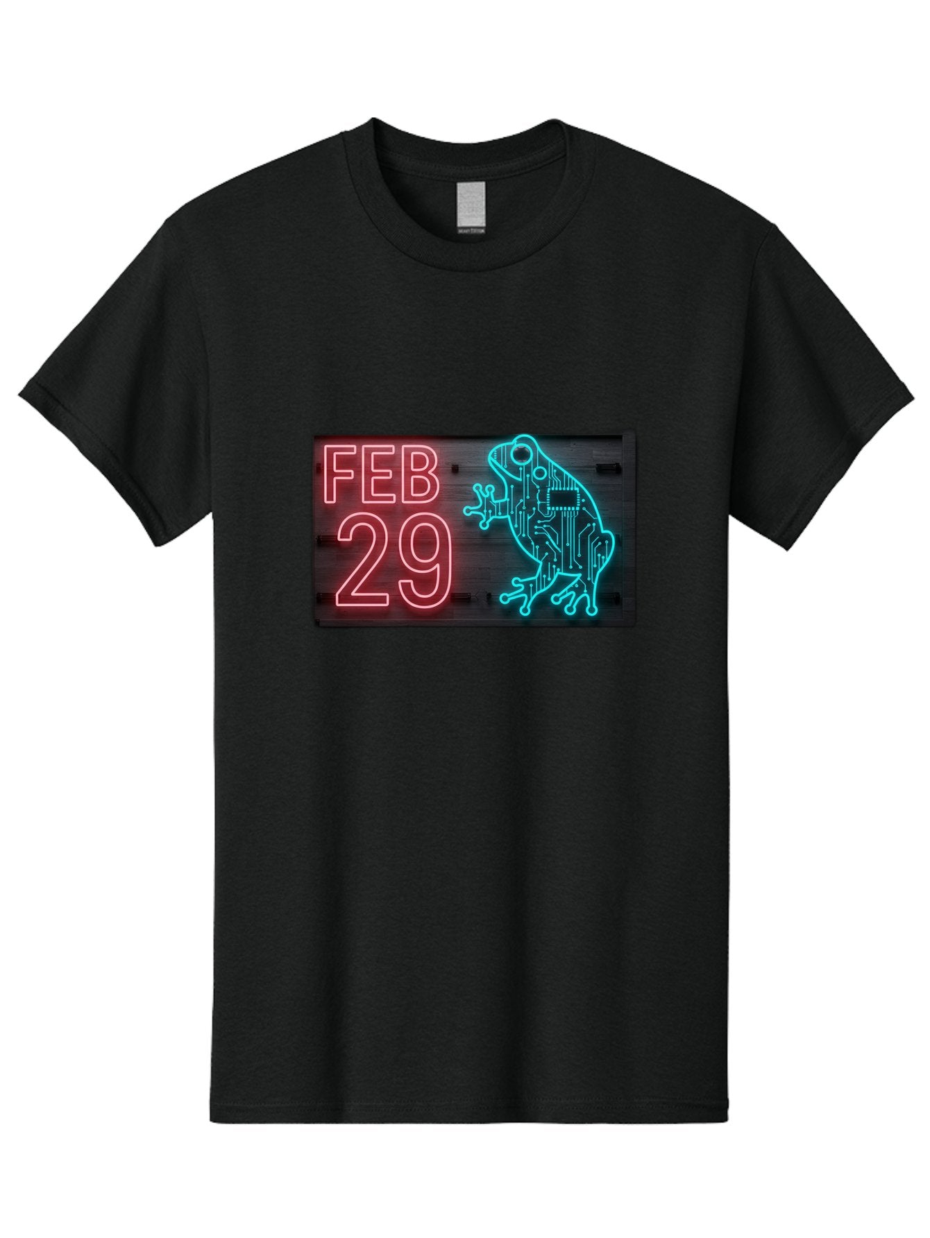 Feb-29-3 Men'S Graphic Tee, 100% Cotton, Comfortable Casual Summer Wear, Machine Washable, Neon Sign, Cyberpunk Frog, Futuristic Design, February 29, Robotic Amphibian, Tech-Inspired Art, Futuristic Creature, Circuit Frog, Glowing Neon, Bab898