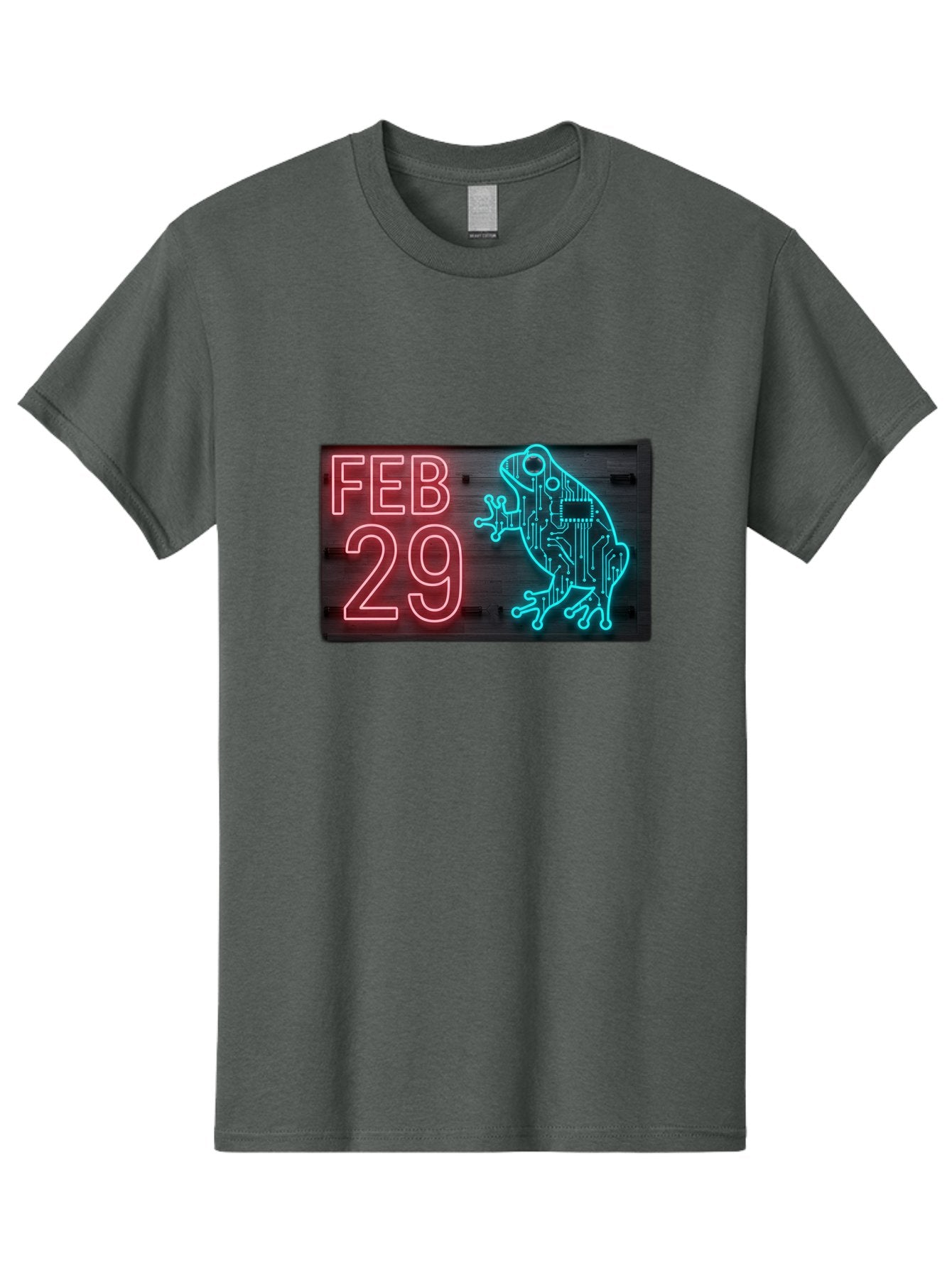 Feb-29-3 Men'S Graphic Tee, 100% Cotton, Comfortable Casual Summer Wear, Machine Washable, Neon Sign, Cyberpunk Frog, Futuristic Design, February 29, Robotic Amphibian, Tech-Inspired Art, Futuristic Creature, Circuit Frog, Glowing Neon, Bab898 9