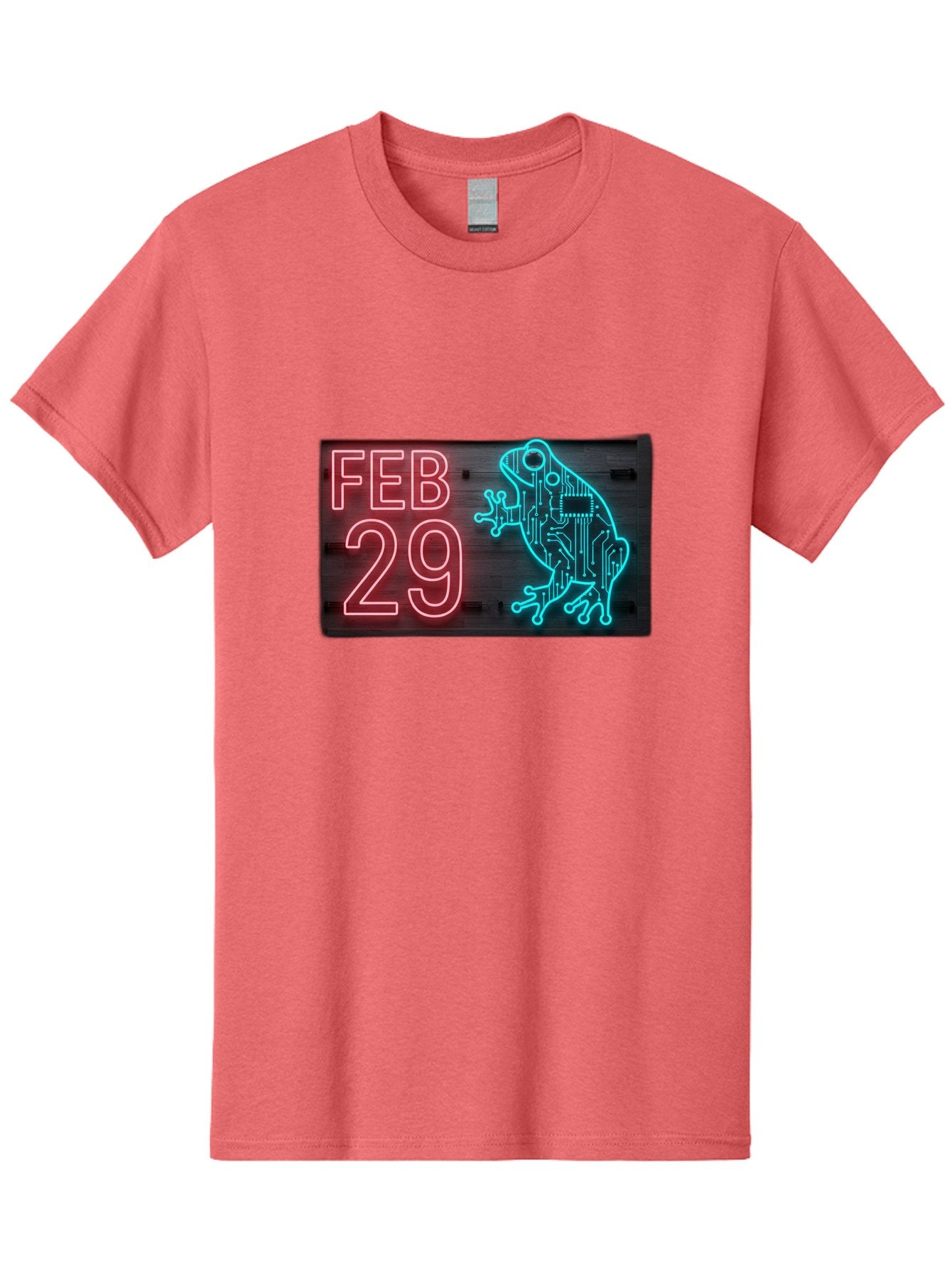 Feb-29-3 Men'S Graphic Tee, 100% Cotton, Comfortable Casual Summer Wear, Machine Washable, Neon Sign, Cyberpunk Frog, Futuristic Design, February 29, Robotic Amphibian, Tech-Inspired Art, Futuristic Creature, Circuit Frog, Glowing Neon, Bab898 11