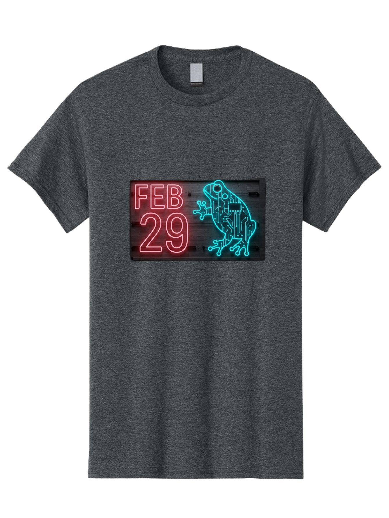 Feb-29-3 Men'S Graphic Tee, 100% Cotton, Comfortable Casual Summer Wear, Machine Washable, Neon Sign, Cyberpunk Frog, Futuristic Design, February 29, Robotic Amphibian, Tech-Inspired Art, Futuristic Creature, Circuit Frog, Glowing Neon, Bab898 14