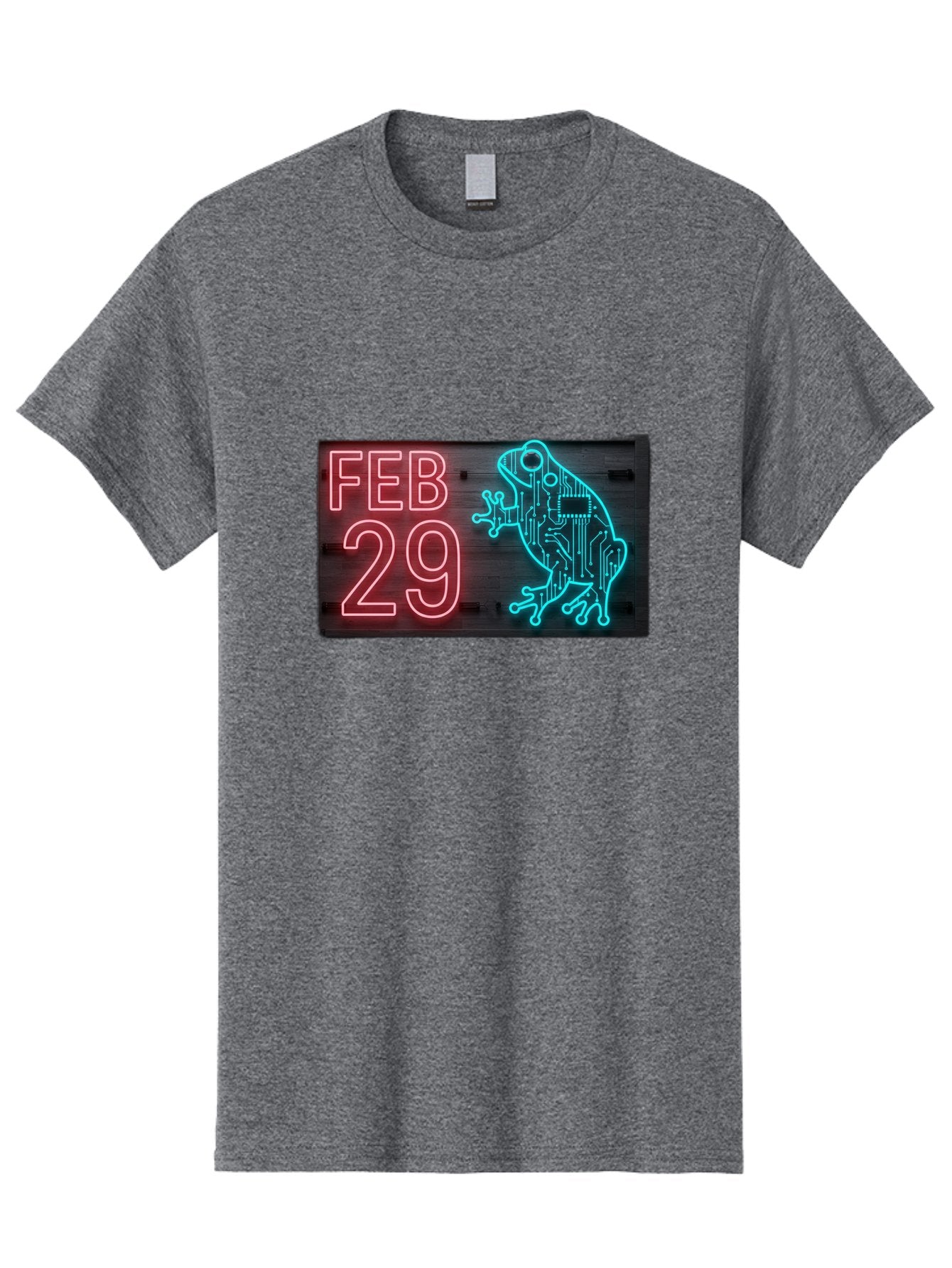 Feb-29-3 Men'S Graphic Tee, 100% Cotton, Comfortable Casual Summer Wear, Machine Washable, Neon Sign, Cyberpunk Frog, Futuristic Design, February 29, Robotic Amphibian, Tech-Inspired Art, Futuristic Creature, Circuit Frog, Glowing Neon, Bab898 15