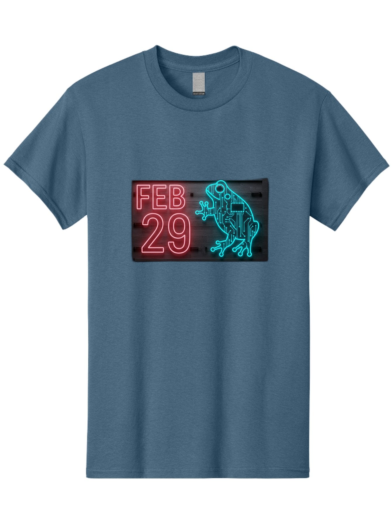 Feb-29-3 Men'S Graphic Tee, 100% Cotton, Comfortable Casual Summer Wear, Machine Washable, Neon Sign, Cyberpunk Frog, Futuristic Design, February 29, Robotic Amphibian, Tech-Inspired Art, Futuristic Creature, Circuit Frog, Glowing Neon, Bab898