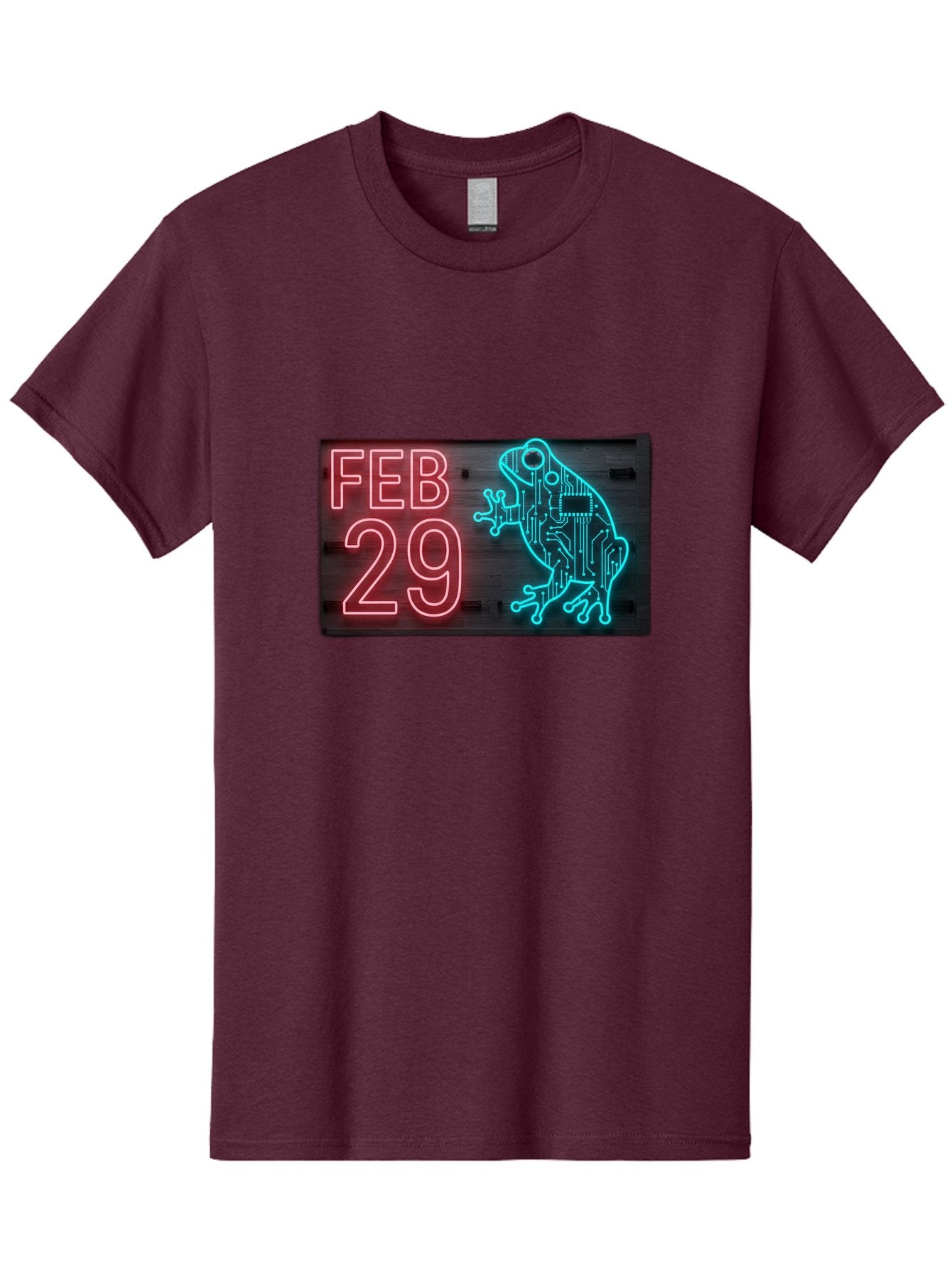 Feb-29-3 Men'S Graphic Tee, 100% Cotton, Comfortable Casual Summer Wear, Machine Washable, Neon Sign, Cyberpunk Frog, Futuristic Design, February 29, Robotic Amphibian, Tech-Inspired Art, Futuristic Creature, Circuit Frog, Glowing Neon, Bab898 5