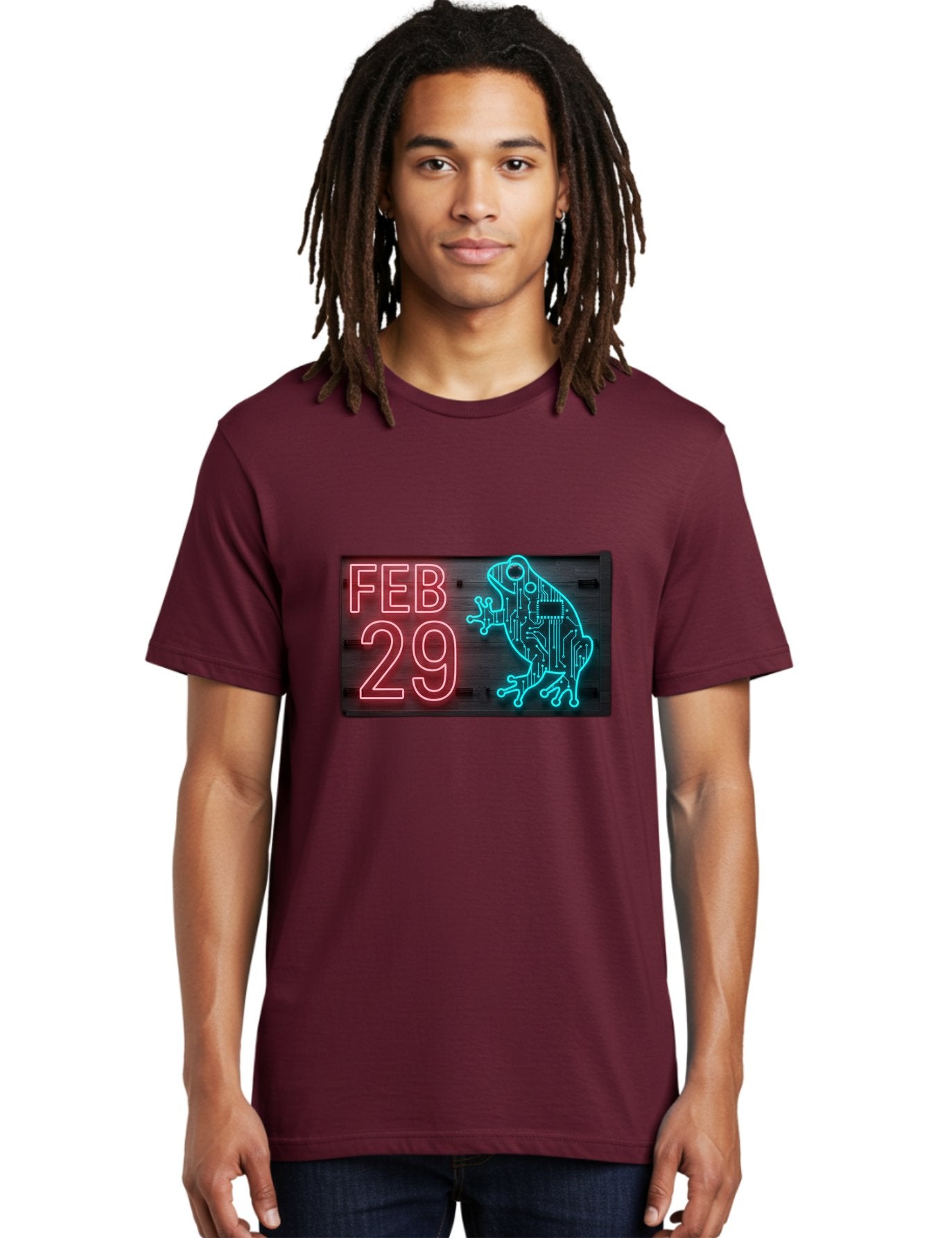Feb-29-3 Men'S Graphic Tee, 100% Cotton, Comfortable Casual Summer Wear, Machine Washable, Neon Sign, Cyberpunk Frog, Futuristic Design, February 29, Robotic Amphibian, Tech-Inspired Art, Futuristic Creature, Circuit Frog, Glowing Neon, Bab898 23