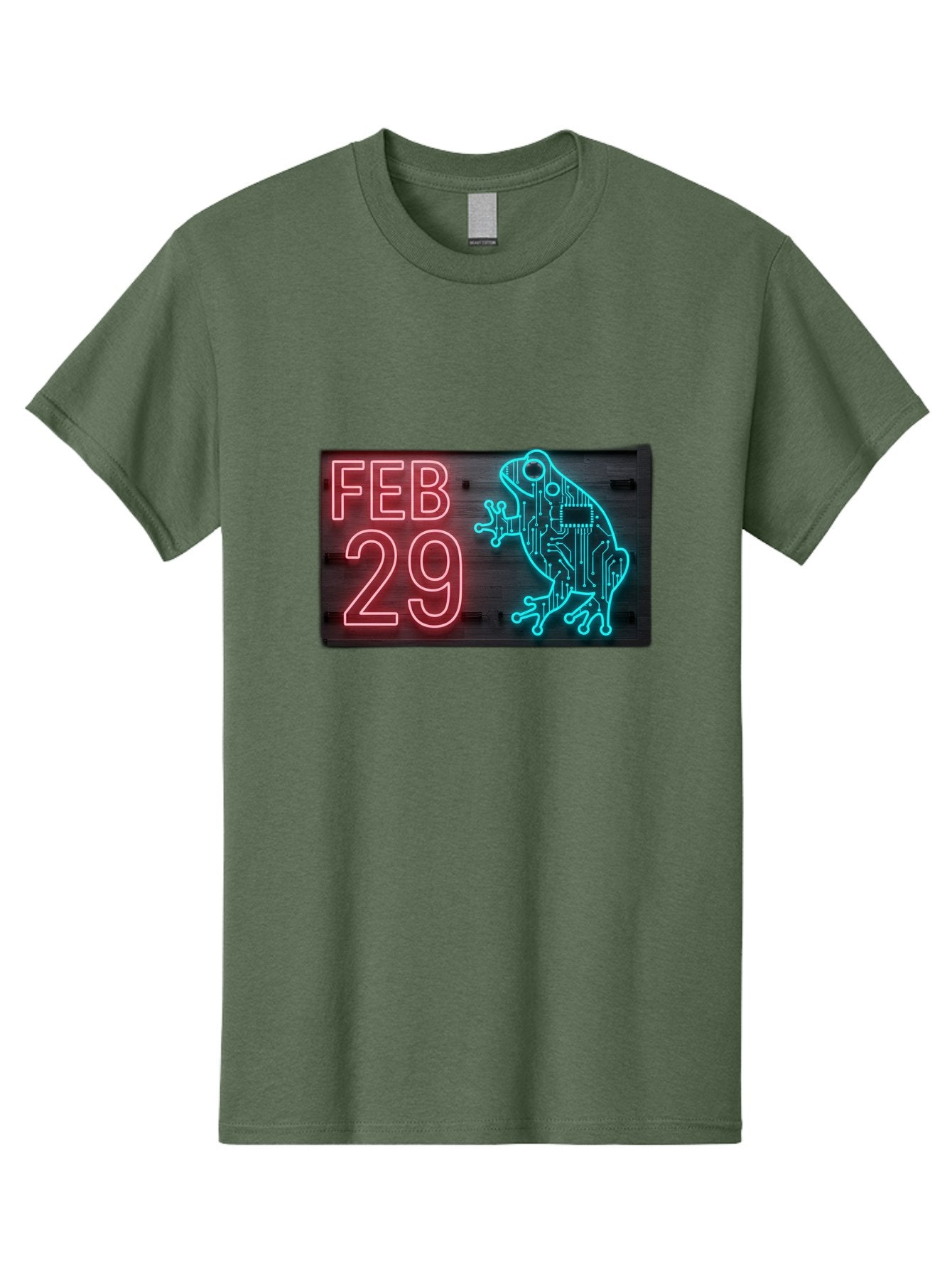 Feb-29-3 Men'S Graphic Tee, 100% Cotton, Comfortable Casual Summer Wear, Machine Washable, Neon Sign, Cyberpunk Frog, Futuristic Design, February 29, Robotic Amphibian, Tech-Inspired Art, Futuristic Creature, Circuit Frog, Glowing Neon, Bab898 3