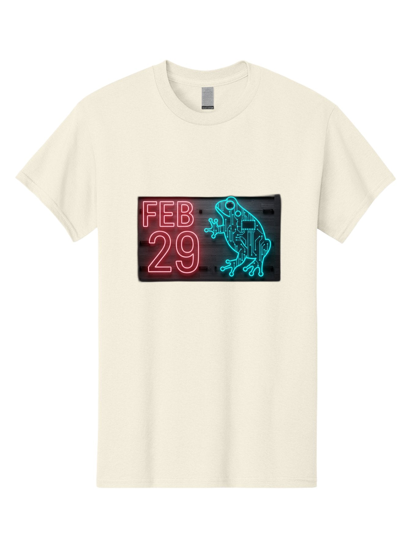Feb-29-3 Men'S Graphic Tee, 100% Cotton, Comfortable Casual Summer Wear, Machine Washable, Neon Sign, Cyberpunk Frog, Futuristic Design, February 29, Robotic Amphibian, Tech-Inspired Art, Futuristic Creature, Circuit Frog, Glowing Neon, Bab898 8