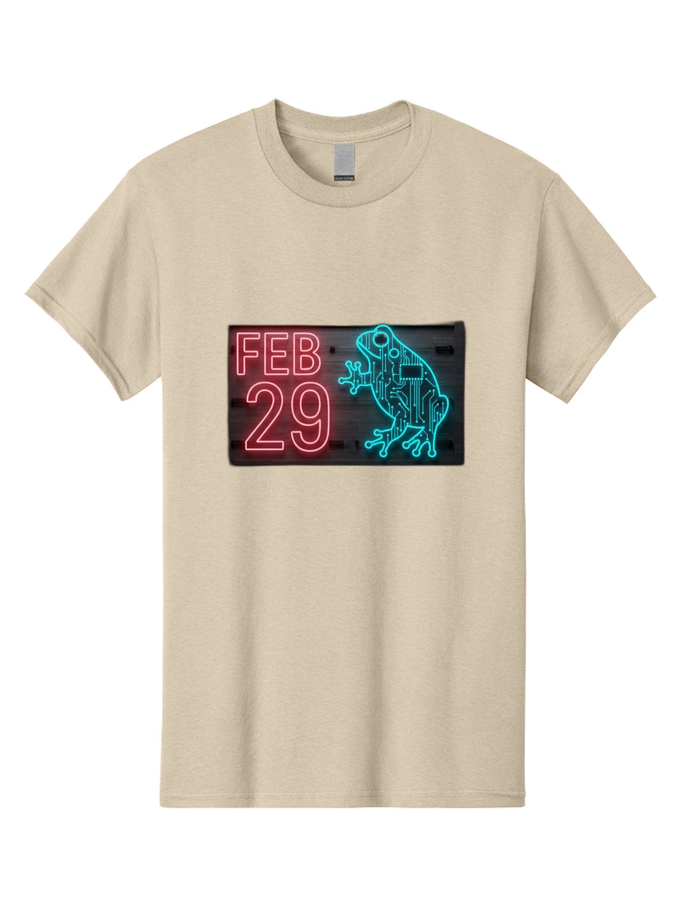 Feb-29-3 Men'S Graphic Tee, 100% Cotton, Comfortable Casual Summer Wear, Machine Washable, Neon Sign, Cyberpunk Frog, Futuristic Design, February 29, Robotic Amphibian, Tech-Inspired Art, Futuristic Creature, Circuit Frog, Glowing Neon, Bab898 7