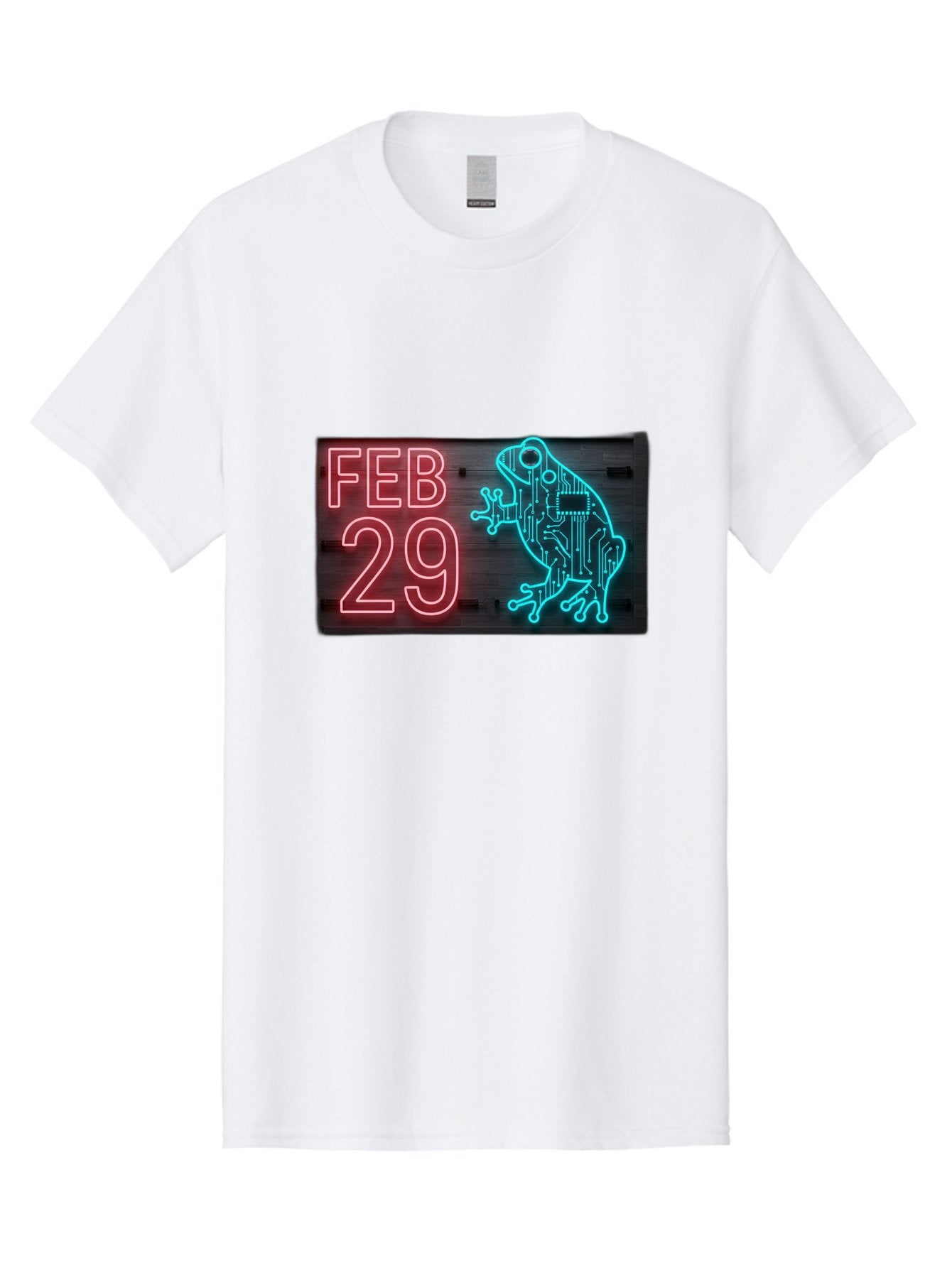Feb-29-3 Men'S Graphic Tee, 100% Cotton, Comfortable Casual Summer Wear, Machine Washable, Neon Sign, Cyberpunk Frog, Futuristic Design, February 29, Robotic Amphibian, Tech-Inspired Art, Futuristic Creature, Circuit Frog, Glowing Neon, Bab898 6