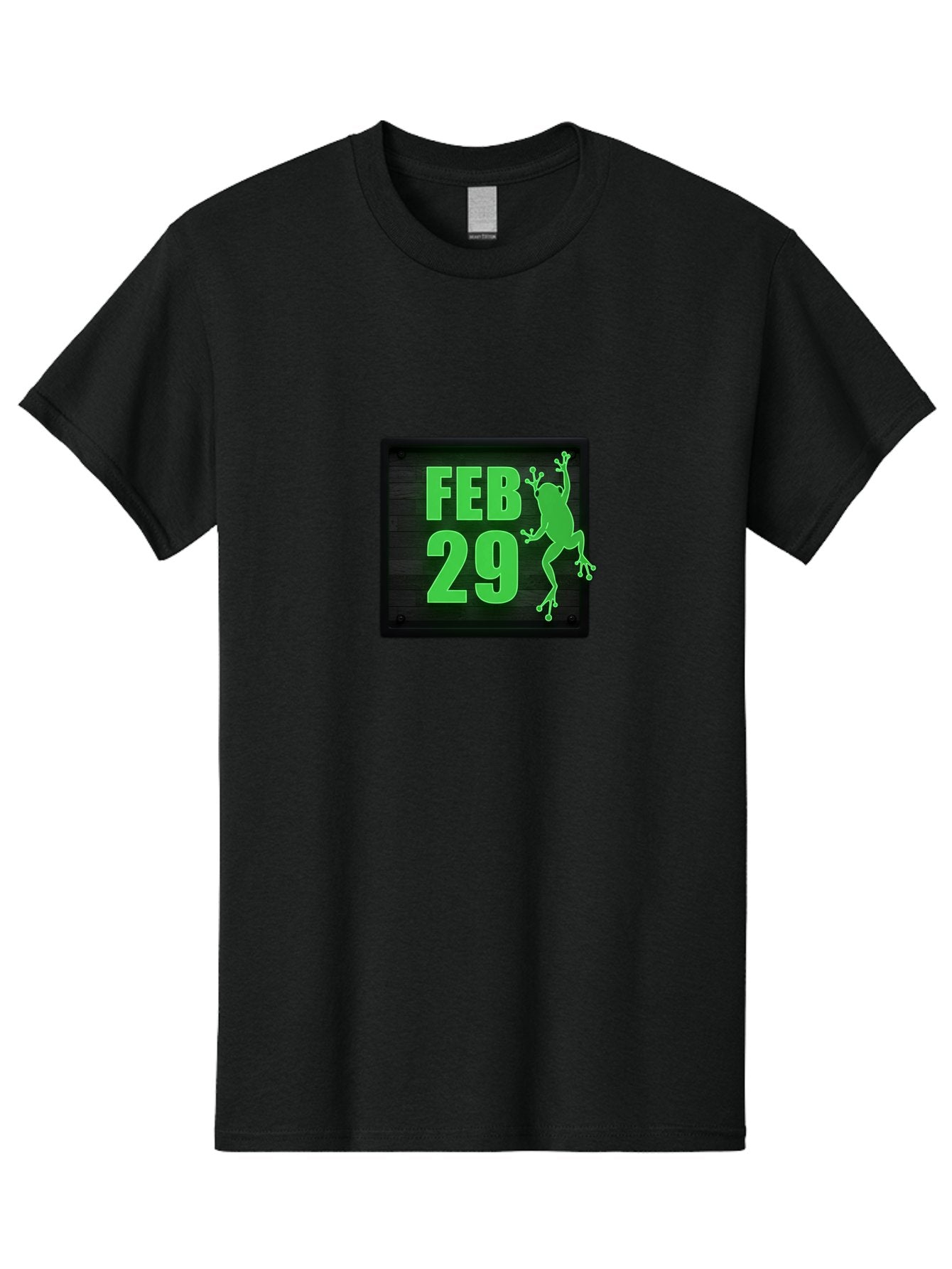 Feb-29 Men'S Graphic Tee, 100% Cotton, Comfortable Casual Summer Wear, Machine Washable, February 29, Leap Day, Frog Silhouette, Green Text, Black Sign, Fun Design, Quirky Graphics, Festive Elements, Unique Calendar Date Bab900 3