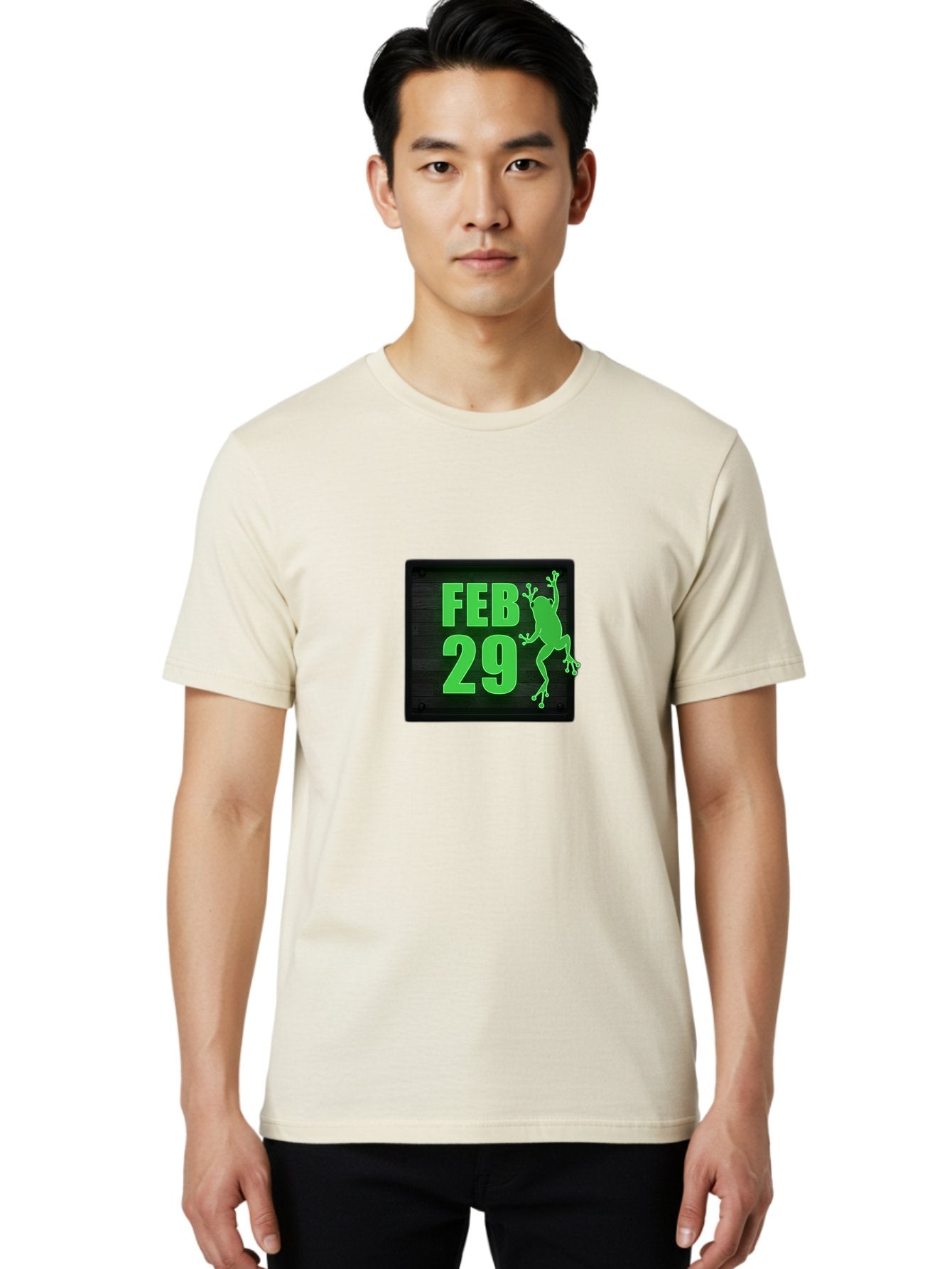 Feb-29 Men'S Graphic Tee, 100% Cotton, Comfortable Casual Summer Wear, Machine Washable, February 29, Leap Day, Frog Silhouette, Green Text, Black Sign, Fun Design, Quirky Graphics, Festive Elements, Unique Calendar Date Bab900 26