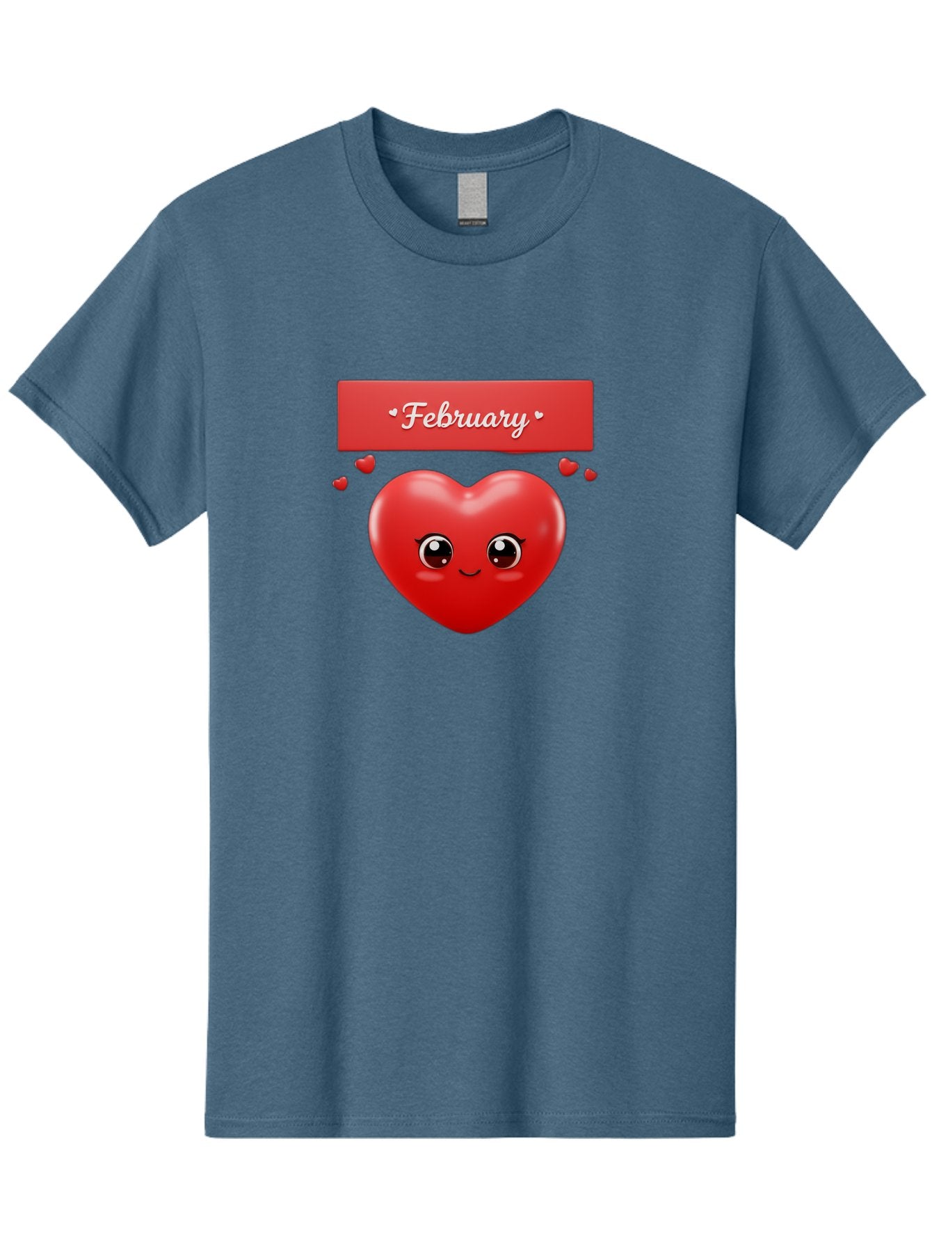 February Men'S Graphic Tee, 100% Cotton, Comfortable Casual Summer Wear, Machine Washable, Smiling Heart, Red Heart, Love Symbol, Valentines Day, Cute Cartoon Character, Heart Eyes, February Month, Sweetheart, February Love Bab902 3