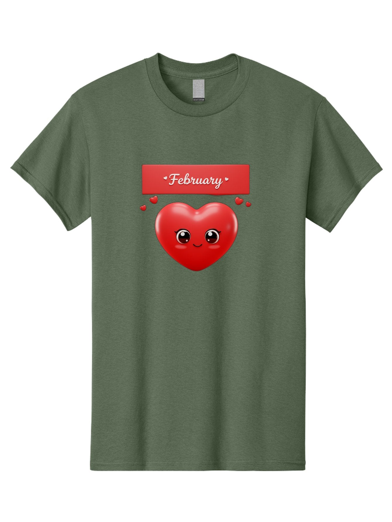 February Men'S Graphic Tee, 100% Cotton, Comfortable Casual Summer Wear, Machine Washable, Smiling Heart, Red Heart, Love Symbol, Valentines Day, Cute Cartoon Character, Heart Eyes, February Month, Sweetheart, February Love Bab902 5