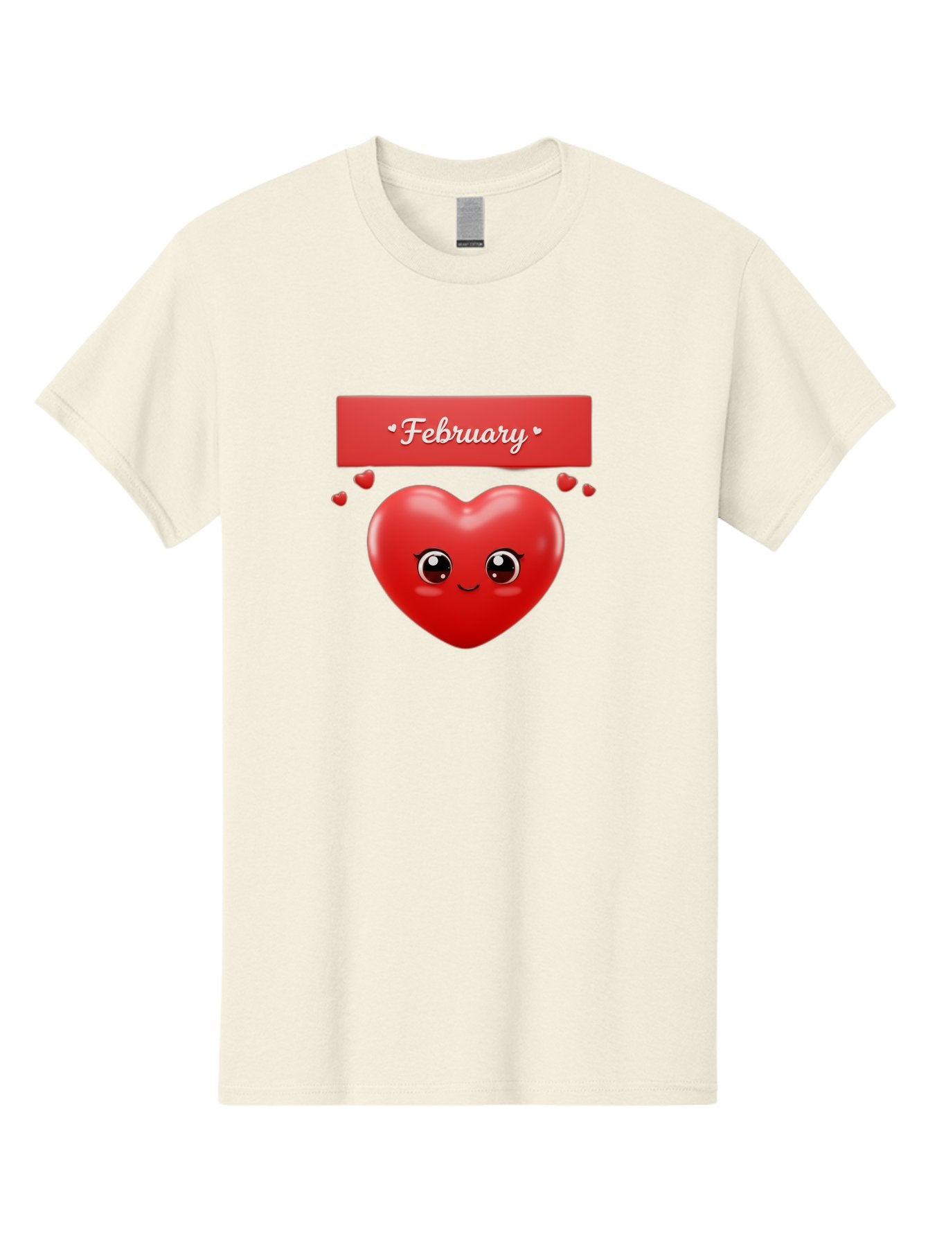 February Men'S Graphic Tee, 100% Cotton, Comfortable Casual Summer Wear, Machine Washable, Smiling Heart, Red Heart, Love Symbol, Valentines Day, Cute Cartoon Character, Heart Eyes, February Month, Sweetheart, February Love Bab902