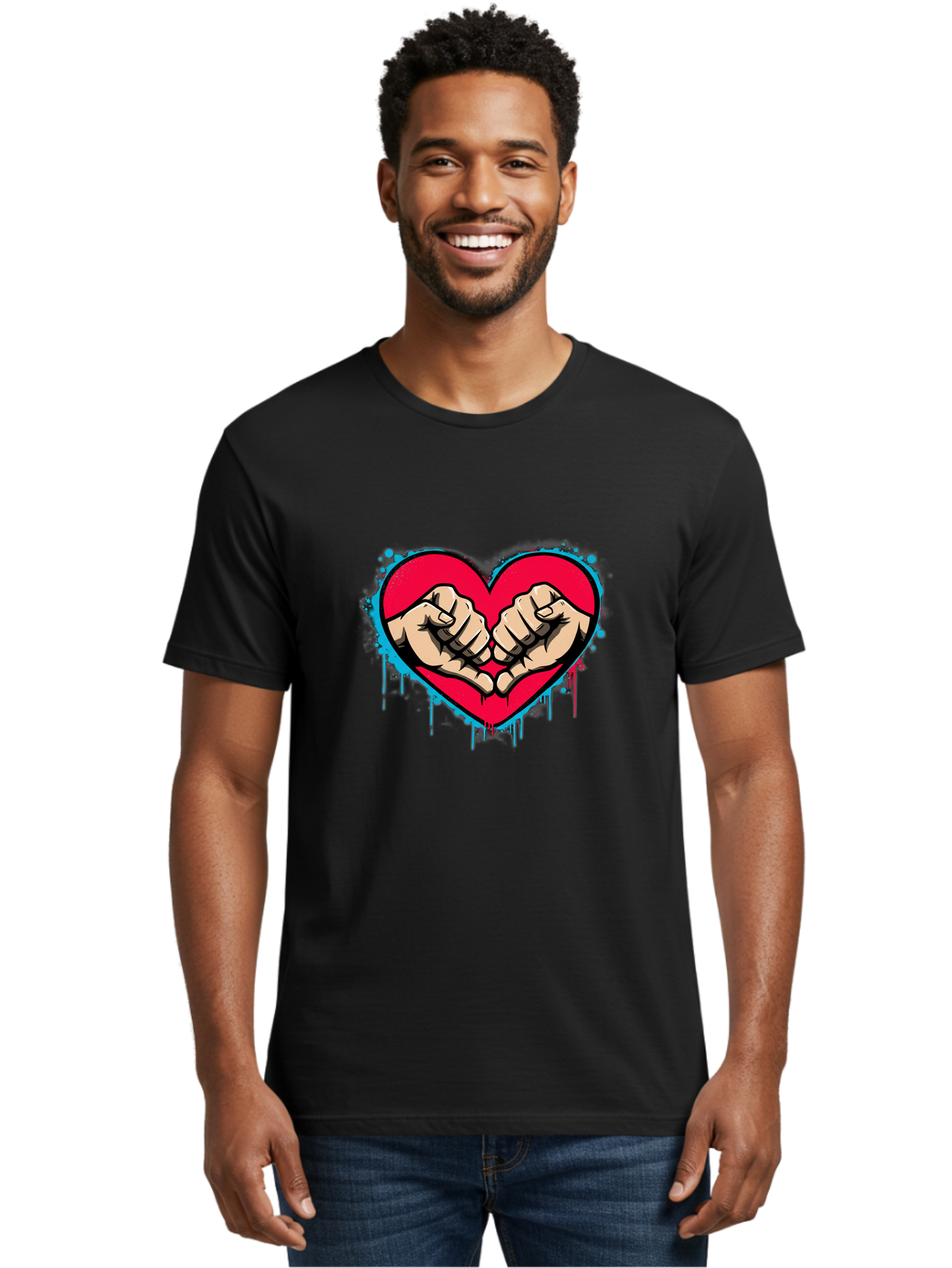 Fists-In-Heart-1 Men'S Graphic Tee, 100% Cotton, Comfortable Casual Summer Wear, Machine Washable, Heart Symbol, Fists Bumping, Cartoon Style, Love, Friendship, Unity, Red Heart, Graphic Design, Street Art, Urban Culture Bab904 27