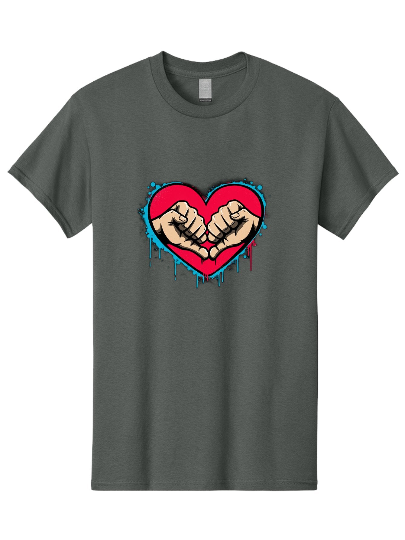 Fists-In-Heart-1 Men'S Graphic Tee, 100% Cotton, Comfortable Casual Summer Wear, Machine Washable, Heart Symbol, Fists Bumping, Cartoon Style, Love, Friendship, Unity, Red Heart, Graphic Design, Street Art, Urban Culture Bab904 8