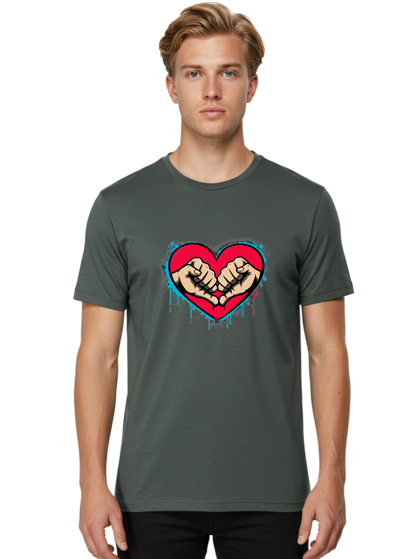 Fists-In-Heart-1 Men'S Graphic Tee, 100% Cotton, Comfortable Casual Summer Wear, Machine Washable, Heart Symbol, Fists Bumping, Cartoon Style, Love, Friendship, Unity, Red Heart, Graphic Design, Street Art, Urban Culture Bab904 21