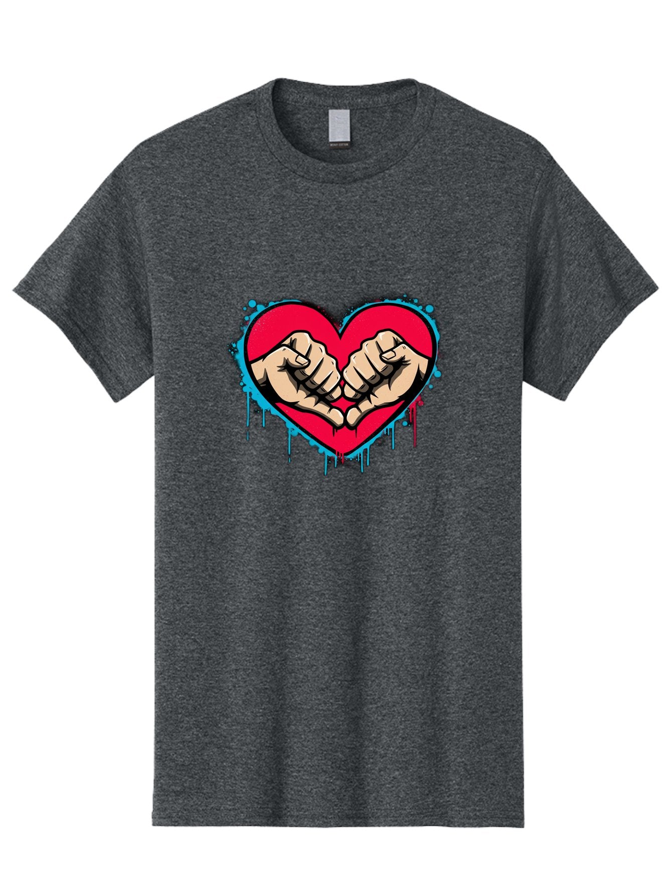 Fists-In-Heart-1 Men'S Graphic Tee, 100% Cotton, Comfortable Casual Summer Wear, Machine Washable, Heart Symbol, Fists Bumping, Cartoon Style, Love, Friendship, Unity, Red Heart, Graphic Design, Street Art, Urban Culture Bab904