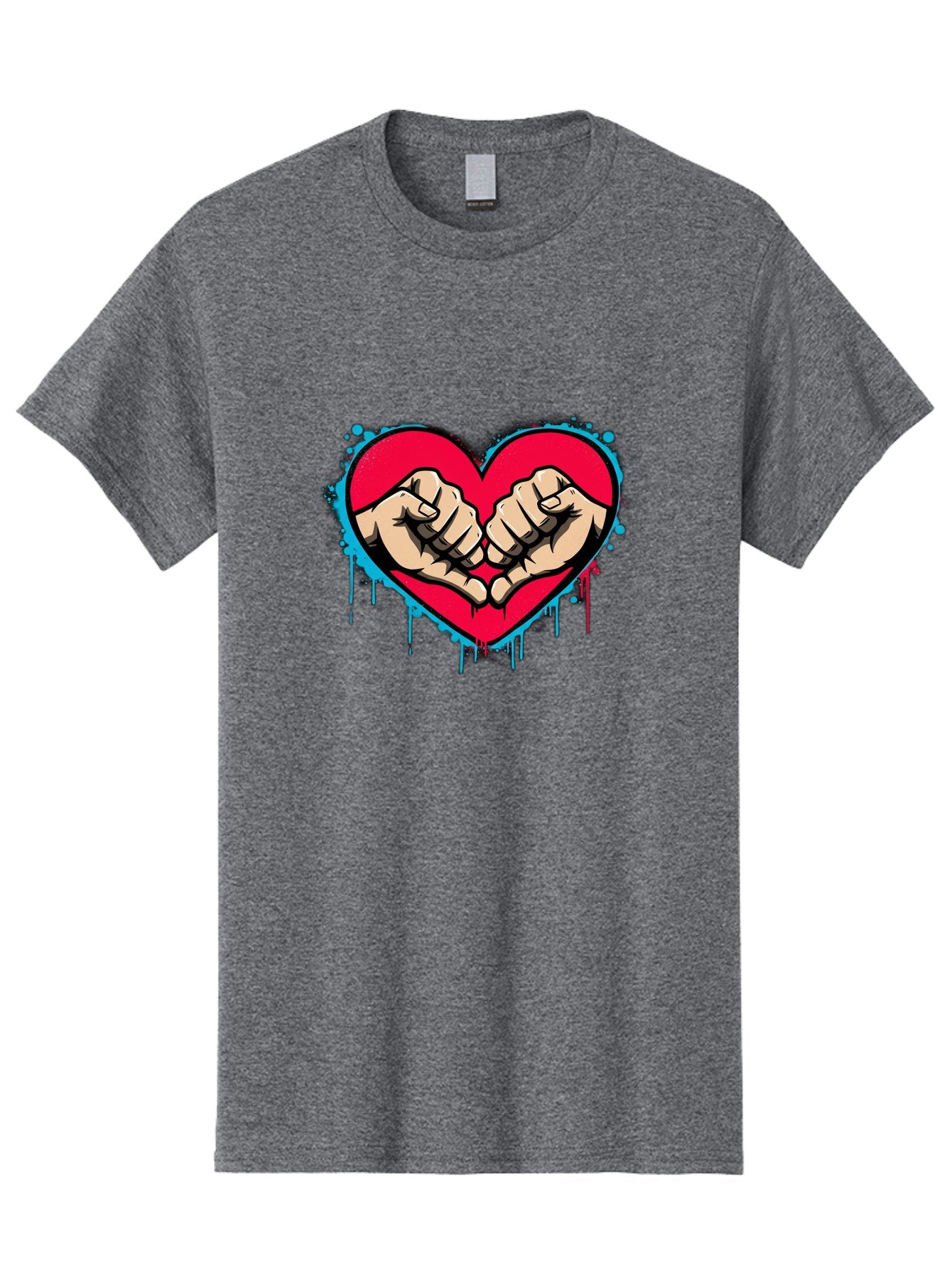 Fists-In-Heart-1 Men'S Graphic Tee, 100% Cotton, Comfortable Casual Summer Wear, Machine Washable, Heart Symbol, Fists Bumping, Cartoon Style, Love, Friendship, Unity, Red Heart, Graphic Design, Street Art, Urban Culture Bab904 11