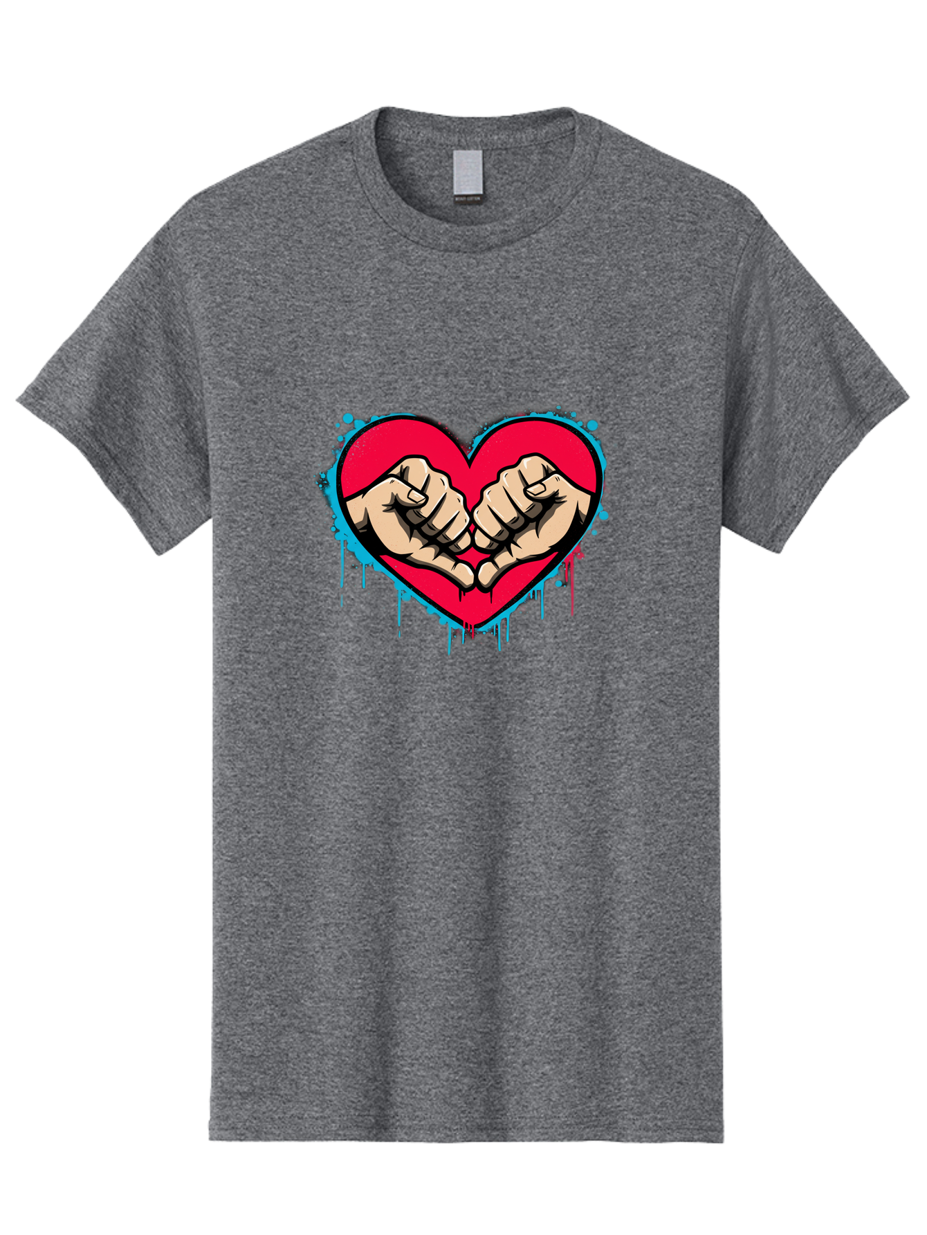 Fists-In-Heart-1 Men'S Graphic Tee, 100% Cotton, Comfortable Casual Summer Wear, Machine Washable, Heart Symbol, Fists Bumping, Cartoon Style, Love, Friendship, Unity, Red Heart, Graphic Design, Street Art, Urban Culture Bab904 4