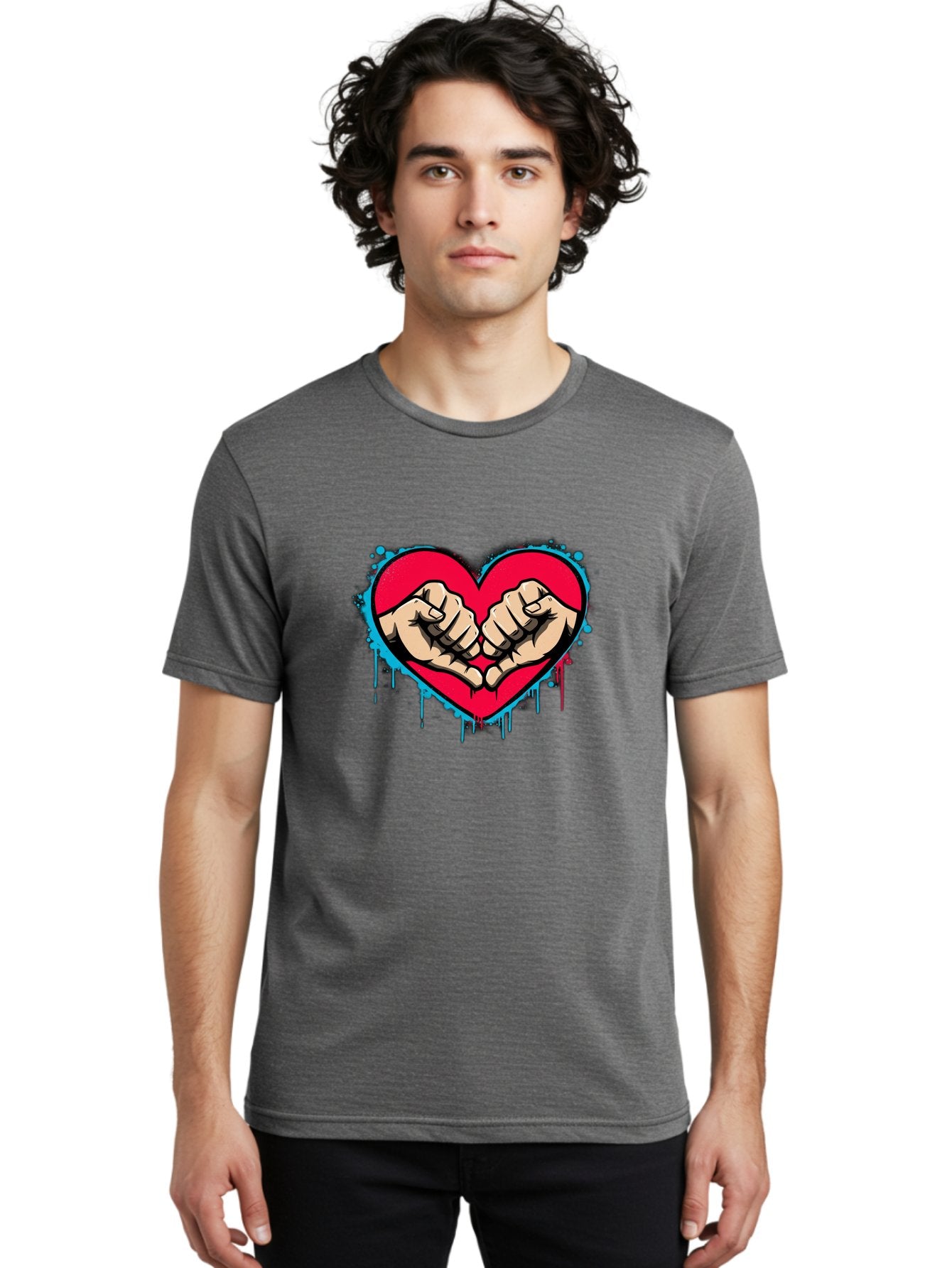 Fists-In-Heart-1 Men'S Graphic Tee, 100% Cotton, Comfortable Casual Summer Wear, Machine Washable, Heart Symbol, Fists Bumping, Cartoon Style, Love, Friendship, Unity, Red Heart, Graphic Design, Street Art, Urban Culture Bab904 27