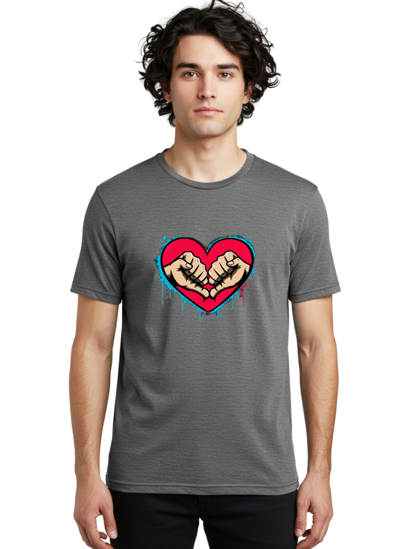 Fists-In-Heart-1 Men'S Graphic Tee, 100% Cotton, Comfortable Casual Summer Wear, Machine Washable, Heart Symbol, Fists Bumping, Cartoon Style, Love, Friendship, Unity, Red Heart, Graphic Design, Street Art, Urban Culture Bab904 19