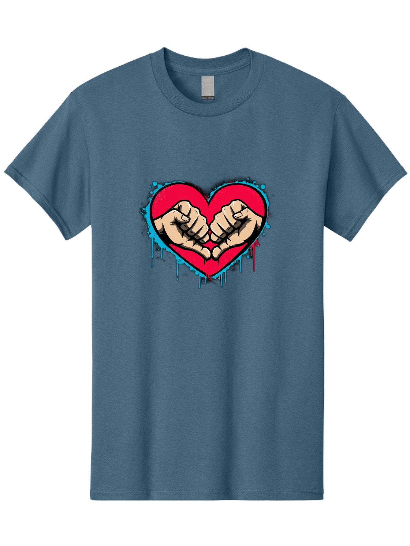 Fists-In-Heart-1 Men'S Graphic Tee, 100% Cotton, Comfortable Casual Summer Wear, Machine Washable, Heart Symbol, Fists Bumping, Cartoon Style, Love, Friendship, Unity, Red Heart, Graphic Design, Street Art, Urban Culture Bab904 5
