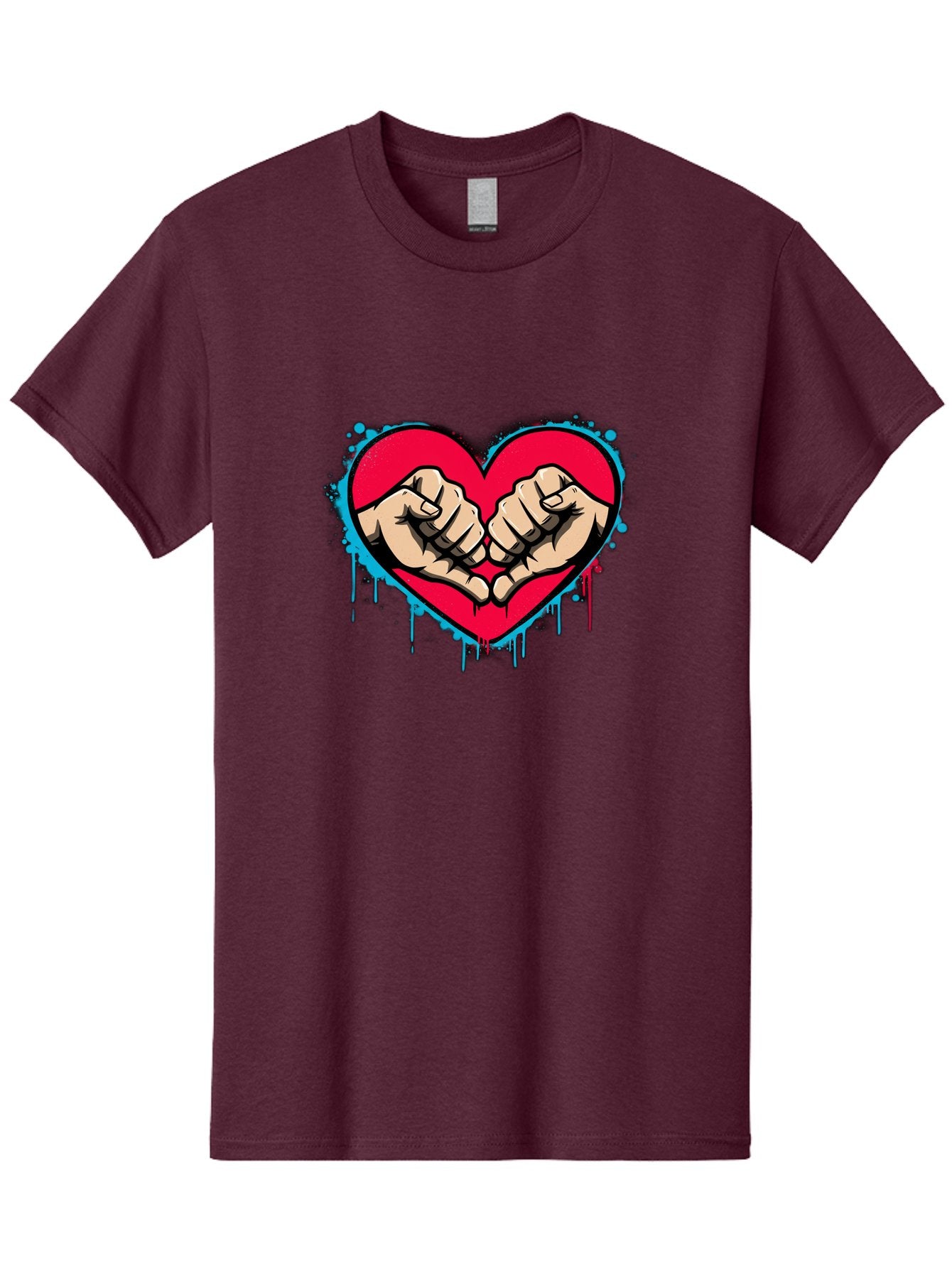 Fists-In-Heart-1 Men'S Graphic Tee, 100% Cotton, Comfortable Casual Summer Wear, Machine Washable, Heart Symbol, Fists Bumping, Cartoon Style, Love, Friendship, Unity, Red Heart, Graphic Design, Street Art, Urban Culture Bab904 7