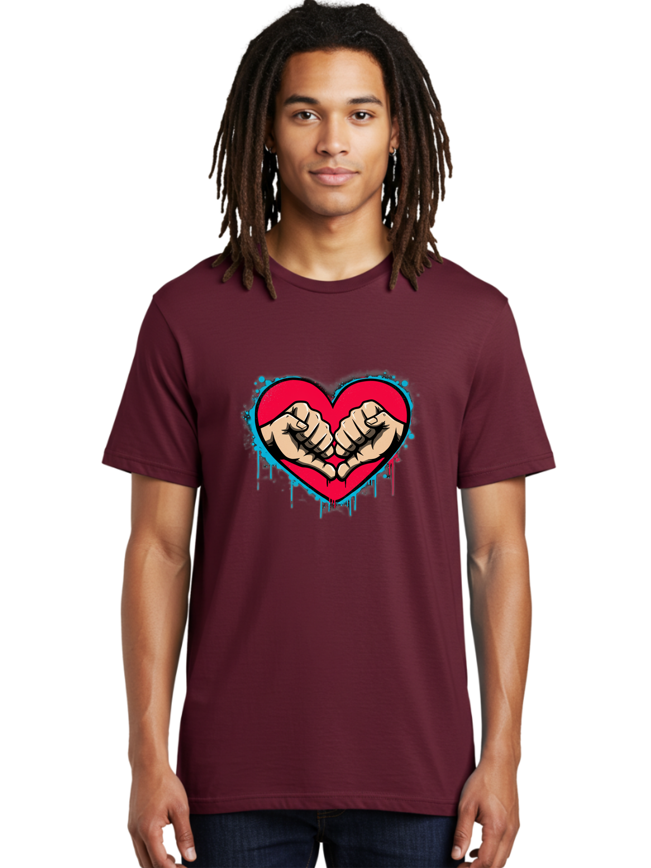 Fists-In-Heart-1 Men'S Graphic Tee, 100% Cotton, Comfortable Casual Summer Wear, Machine Washable, Heart Symbol, Fists Bumping, Cartoon Style, Love, Friendship, Unity, Red Heart, Graphic Design, Street Art, Urban Culture Bab904 28