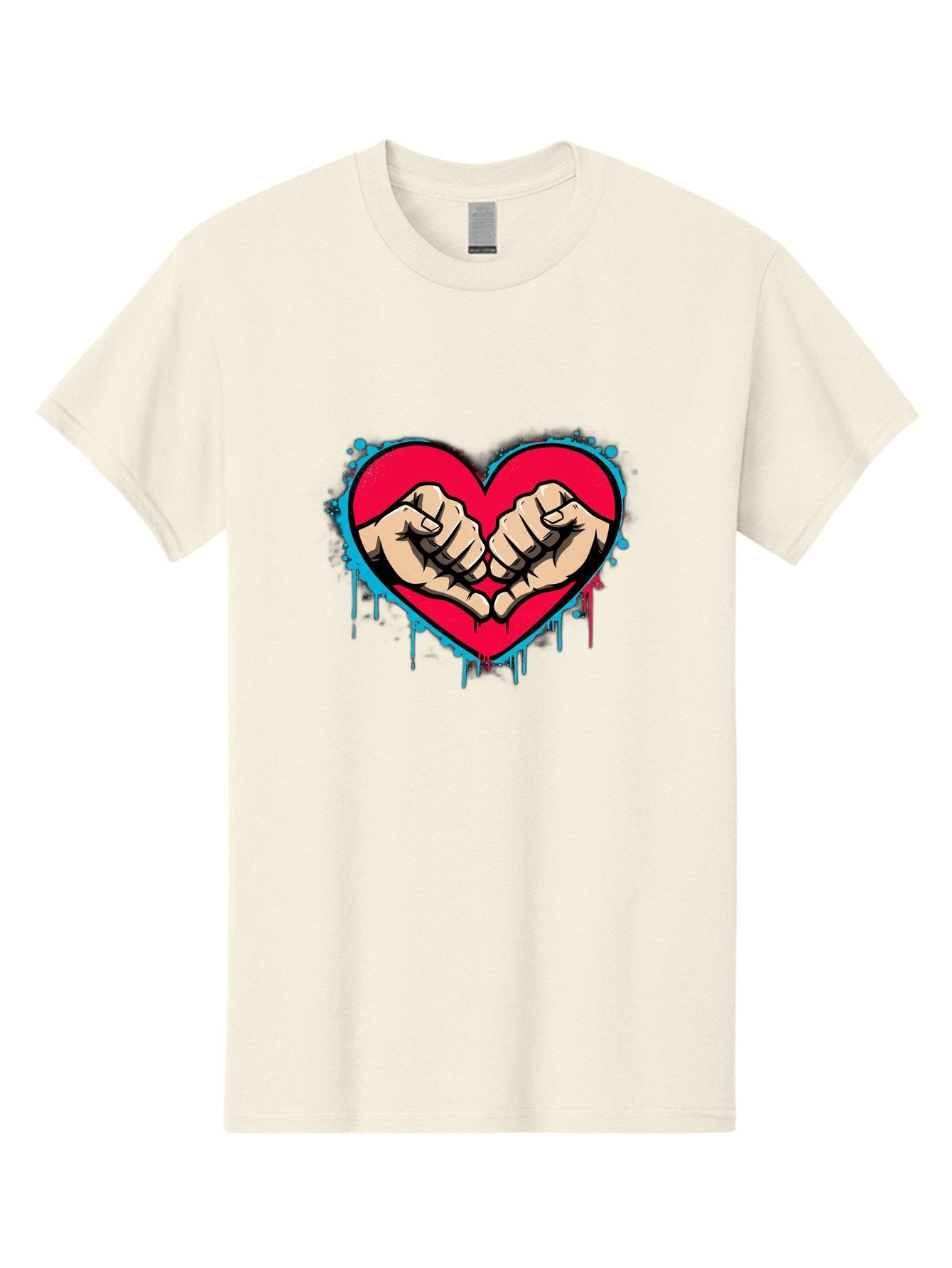 Fists-In-Heart-1 Men'S Graphic Tee, 100% Cotton, Comfortable Casual Summer Wear, Machine Washable, Heart Symbol, Fists Bumping, Cartoon Style, Love, Friendship, Unity, Red Heart, Graphic Design, Street Art, Urban Culture Bab904 9