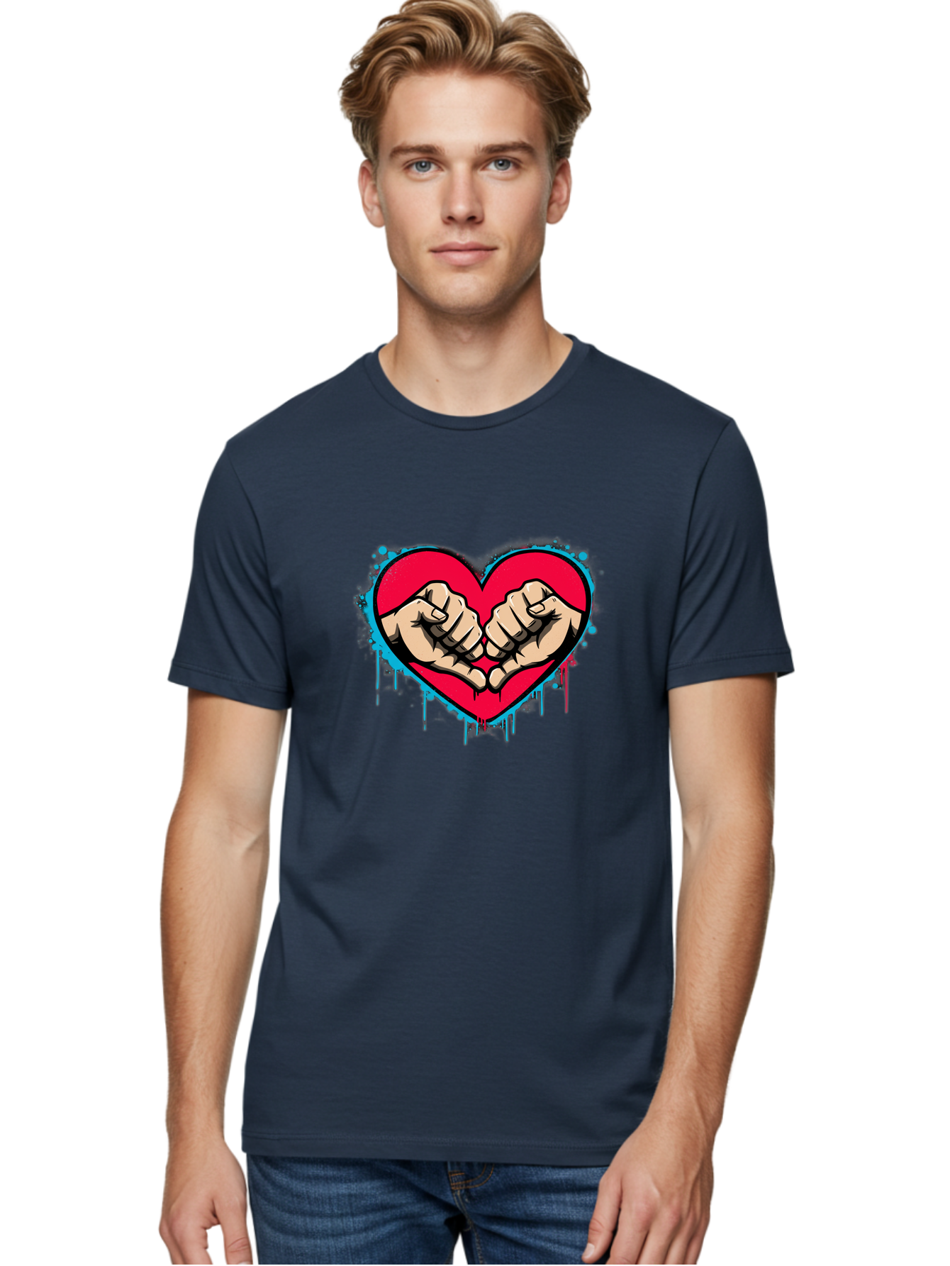 Fists-In-Heart-1 Men'S Graphic Tee, 100% Cotton, Comfortable Casual Summer Wear, Machine Washable, Heart Symbol, Fists Bumping, Cartoon Style, Love, Friendship, Unity, Red Heart, Graphic Design, Street Art, Urban Culture Bab904 17