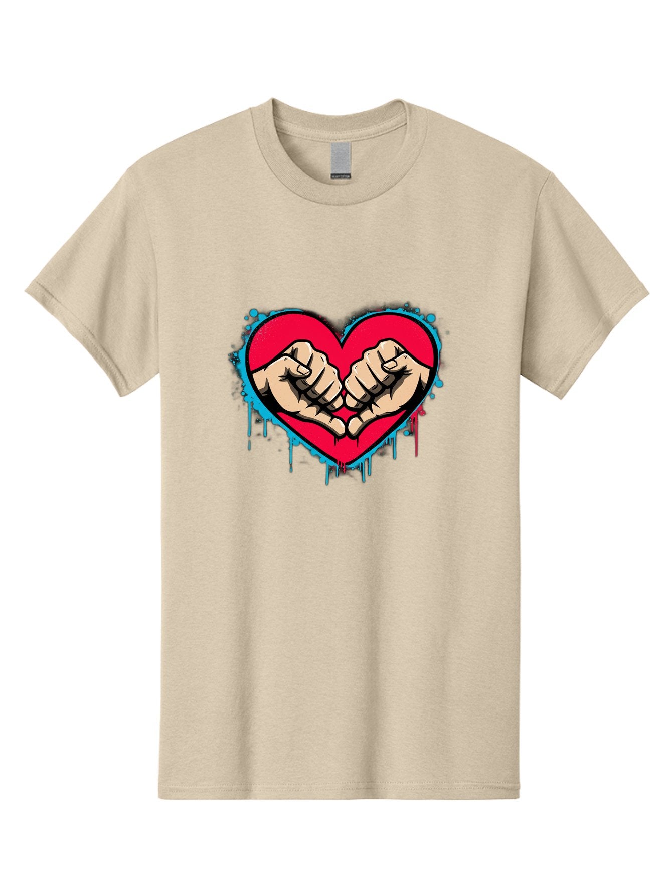 Fists-In-Heart-1 Men'S Graphic Tee, 100% Cotton, Comfortable Casual Summer Wear, Machine Washable, Heart Symbol, Fists Bumping, Cartoon Style, Love, Friendship, Unity, Red Heart, Graphic Design, Street Art, Urban Culture Bab904 12