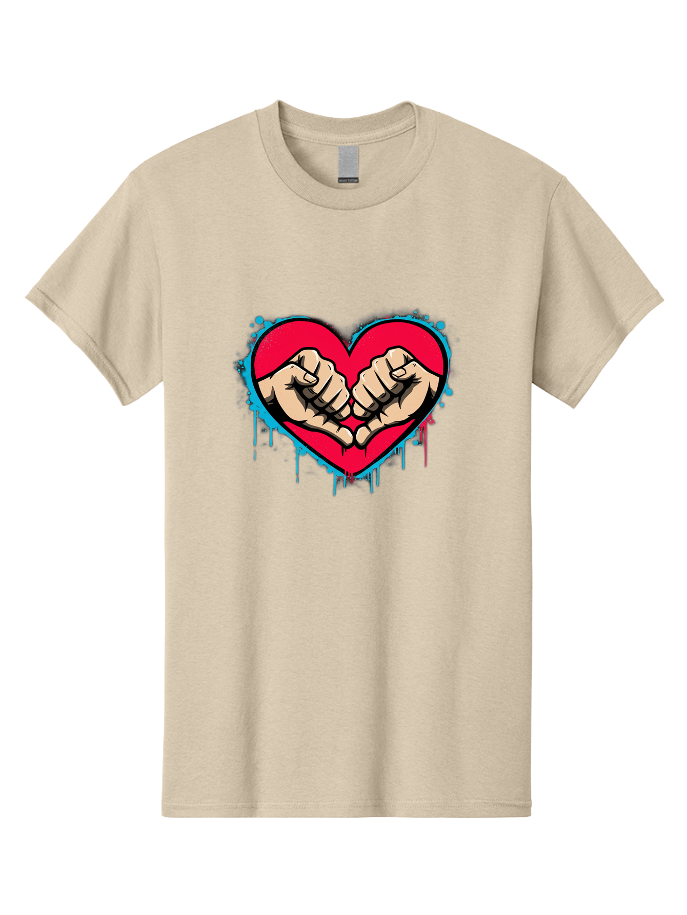 Fists-In-Heart-1 Men'S Graphic Tee, 100% Cotton, Comfortable Casual Summer Wear, Machine Washable, Heart Symbol, Fists Bumping, Cartoon Style, Love, Friendship, Unity, Red Heart, Graphic Design, Street Art, Urban Culture Bab904 3