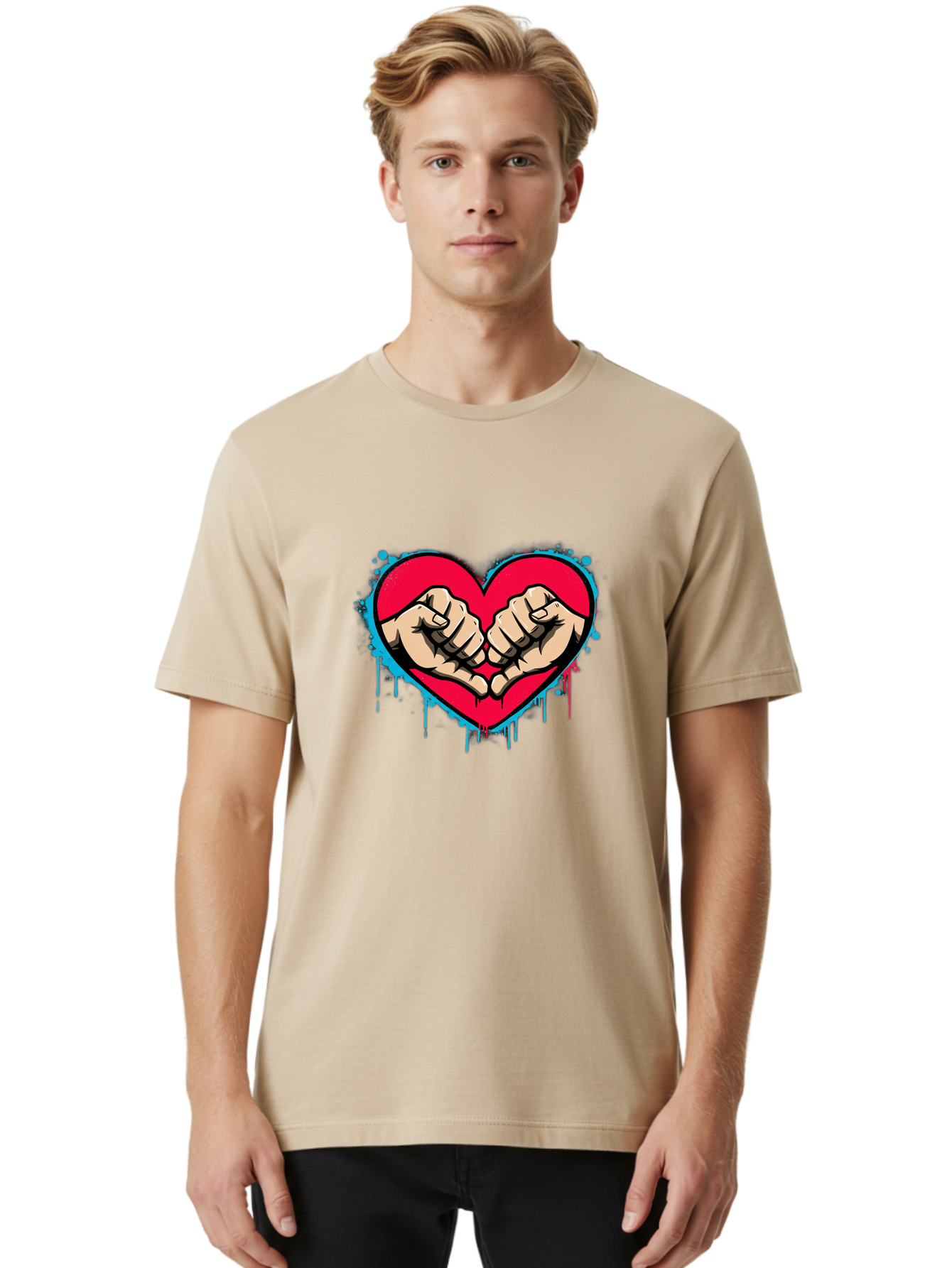 Fists-In-Heart-1 Men'S Graphic Tee, 100% Cotton, Comfortable Casual Summer Wear, Machine Washable, Heart Symbol, Fists Bumping, Cartoon Style, Love, Friendship, Unity, Red Heart, Graphic Design, Street Art, Urban Culture Bab904 18