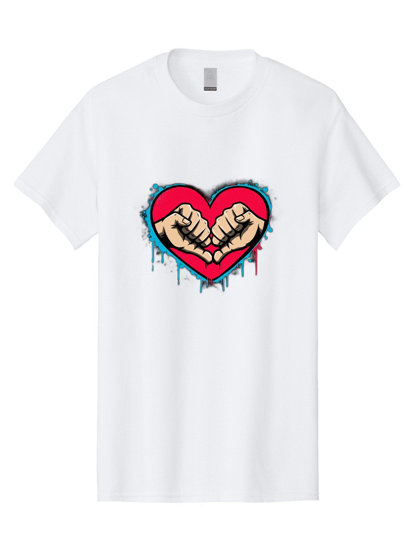 Fists-In-Heart-1 Men'S Graphic Tee, 100% Cotton, Comfortable Casual Summer Wear, Machine Washable, Heart Symbol, Fists Bumping, Cartoon Style, Love, Friendship, Unity, Red Heart, Graphic Design, Street Art, Urban Culture Bab904 10