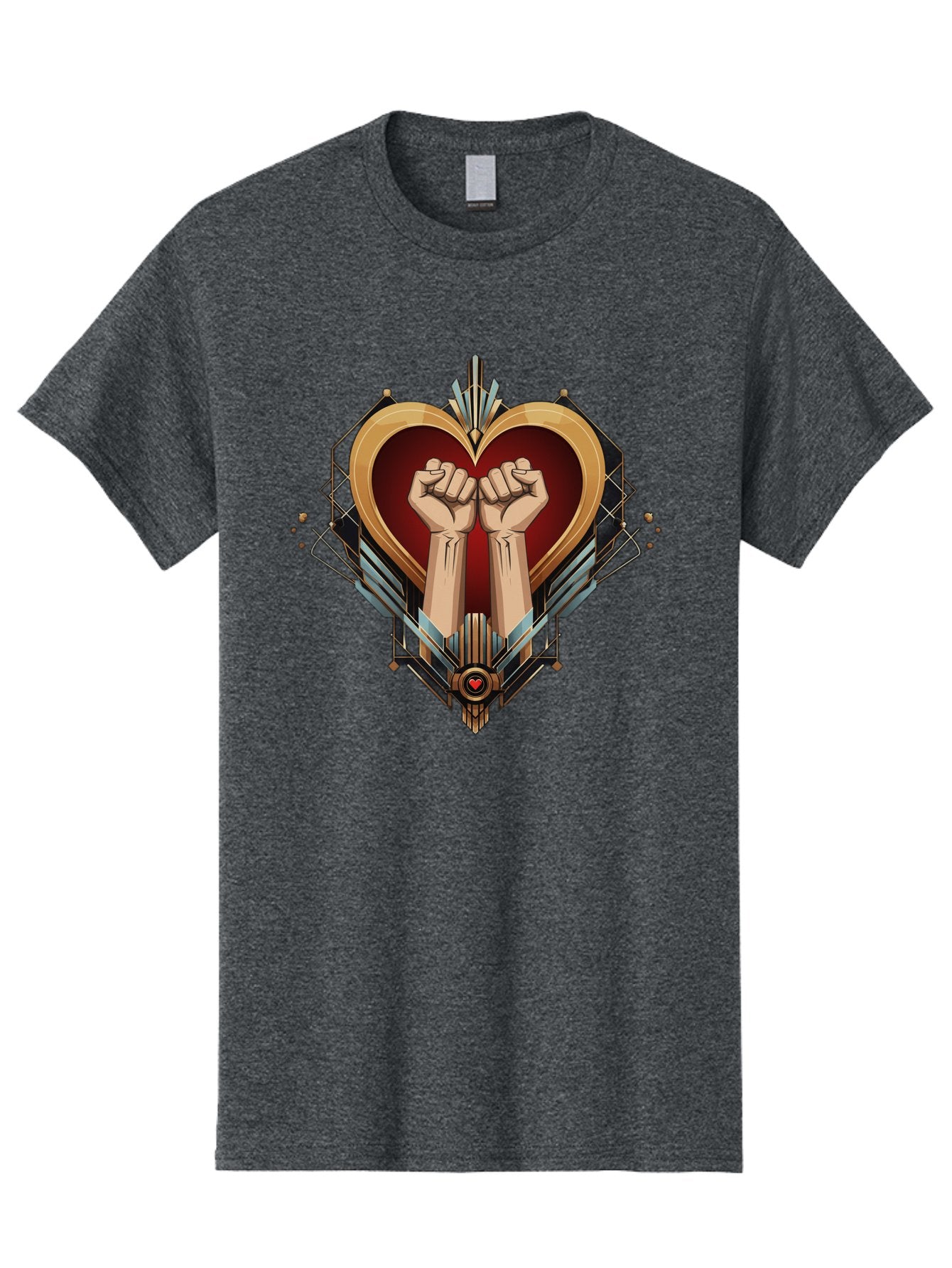 Fists-In-Heart-2 Men'S Graphic Tee, 100% Cotton, Comfortable Casual Summer Wear, Machine Washable, Fist Bump, Heart Shaped Design, Mechanical Elements, Red Heart, Gold Accents, Industrial Style, Symbol Of Solidarity, Graphic Art, Bab905 10