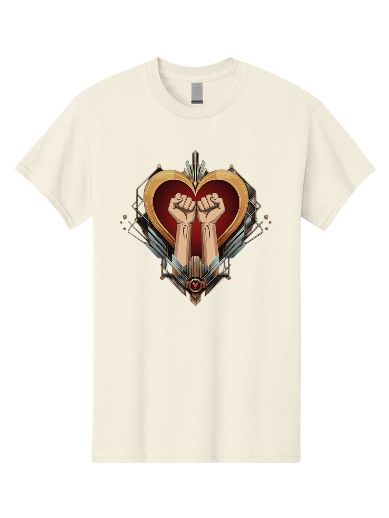 Fists-In-Heart-2 Men'S Graphic Tee, 100% Cotton, Comfortable Casual Summer Wear, Machine Washable, Fist Bump, Heart Shaped Design, Mechanical Elements, Red Heart, Gold Accents, Industrial Style, Symbol Of Solidarity, Graphic Art, Bab905 3