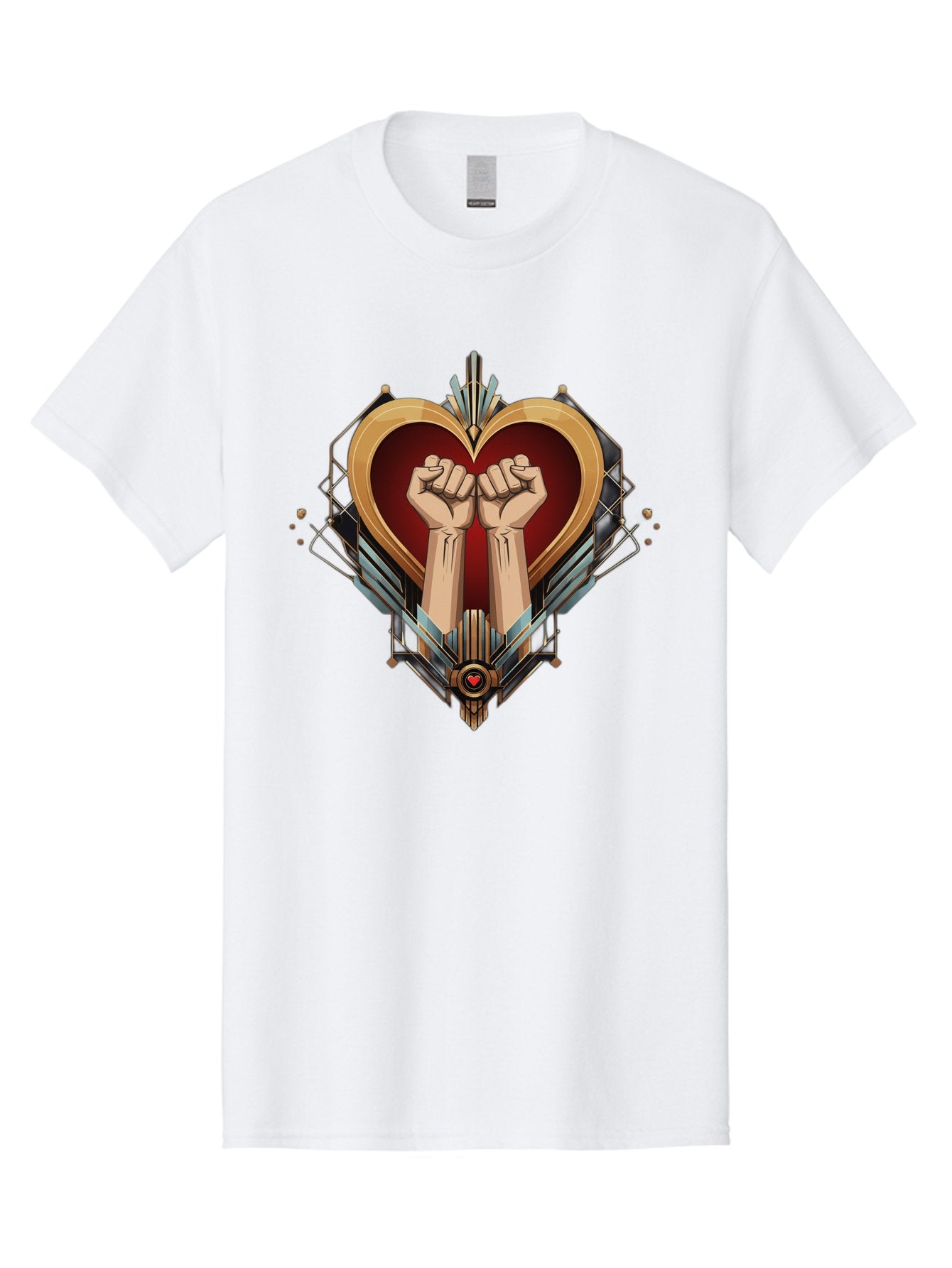 Fists-In-Heart-2 Men'S Graphic Tee, 100% Cotton, Comfortable Casual Summer Wear, Machine Washable, Fist Bump, Heart Shaped Design, Mechanical Elements, Red Heart, Gold Accents, Industrial Style, Symbol Of Solidarity, Graphic Art, Bab905 13