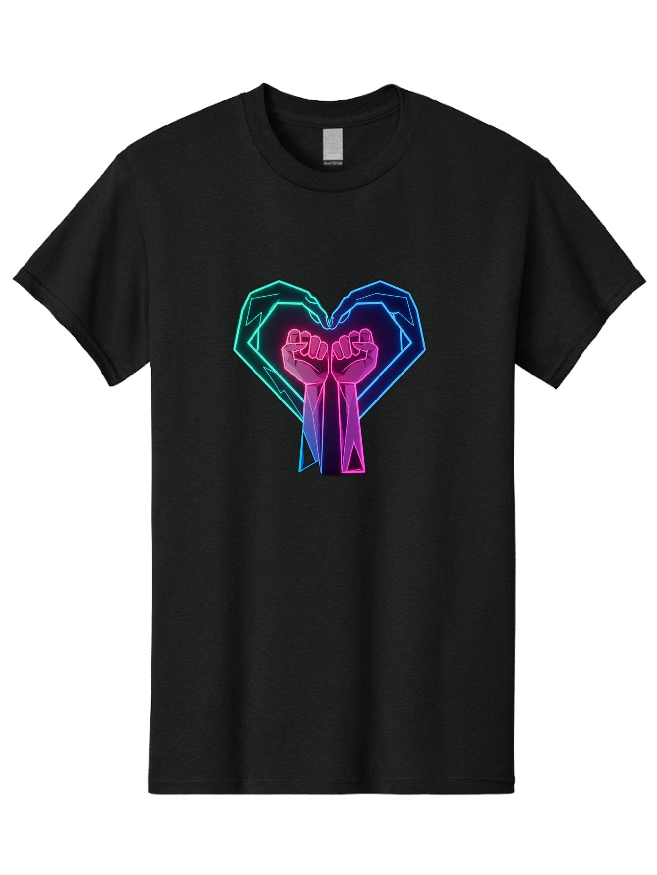 Fists-In-Heart Men'S Graphic Tee, 100% Cotton, Comfortable Casual Summer Wear, Machine Washable, Raised Fists, Heart Shape, Neon Lights, Solidarity Symbol, Unity, Social Justice, Protest, Activism, Empowerment, Love Bab906 7