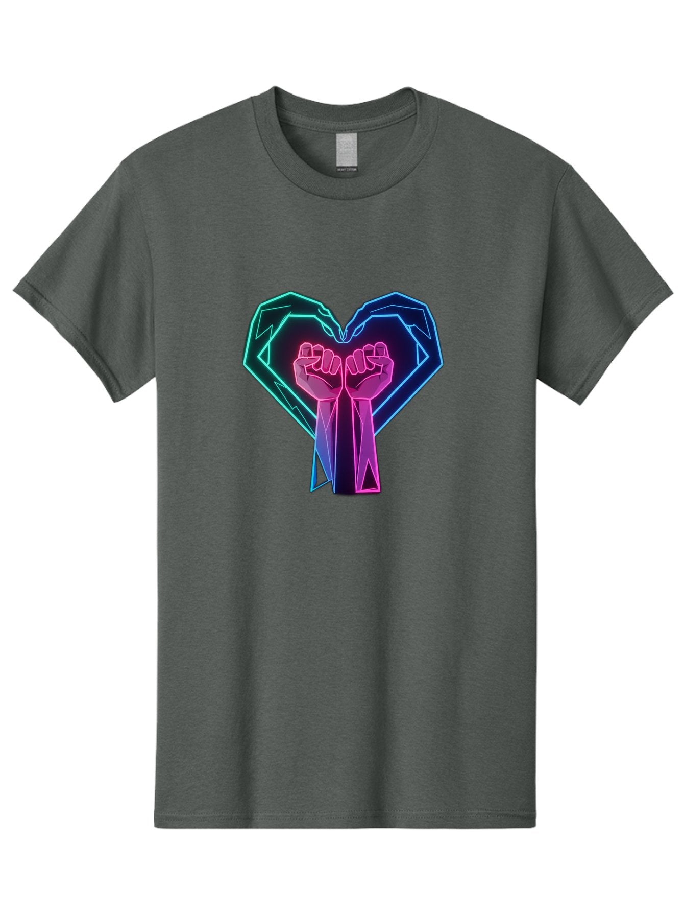 Fists-In-Heart Men'S Graphic Tee, 100% Cotton, Comfortable Casual Summer Wear, Machine Washable, Raised Fists, Heart Shape, Neon Lights, Solidarity Symbol, Unity, Social Justice, Protest, Activism, Empowerment, Love Bab906 8