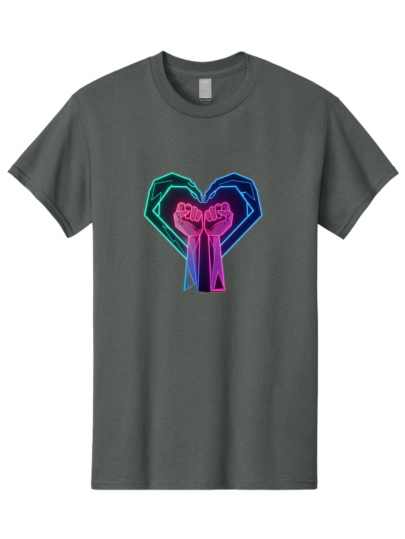 Fists-In-Heart Men'S Graphic Tee, 100% Cotton, Comfortable Casual Summer Wear, Machine Washable, Raised Fists, Heart Shape, Neon Lights, Solidarity Symbol, Unity, Social Justice, Protest, Activism, Empowerment, Love Bab906 6