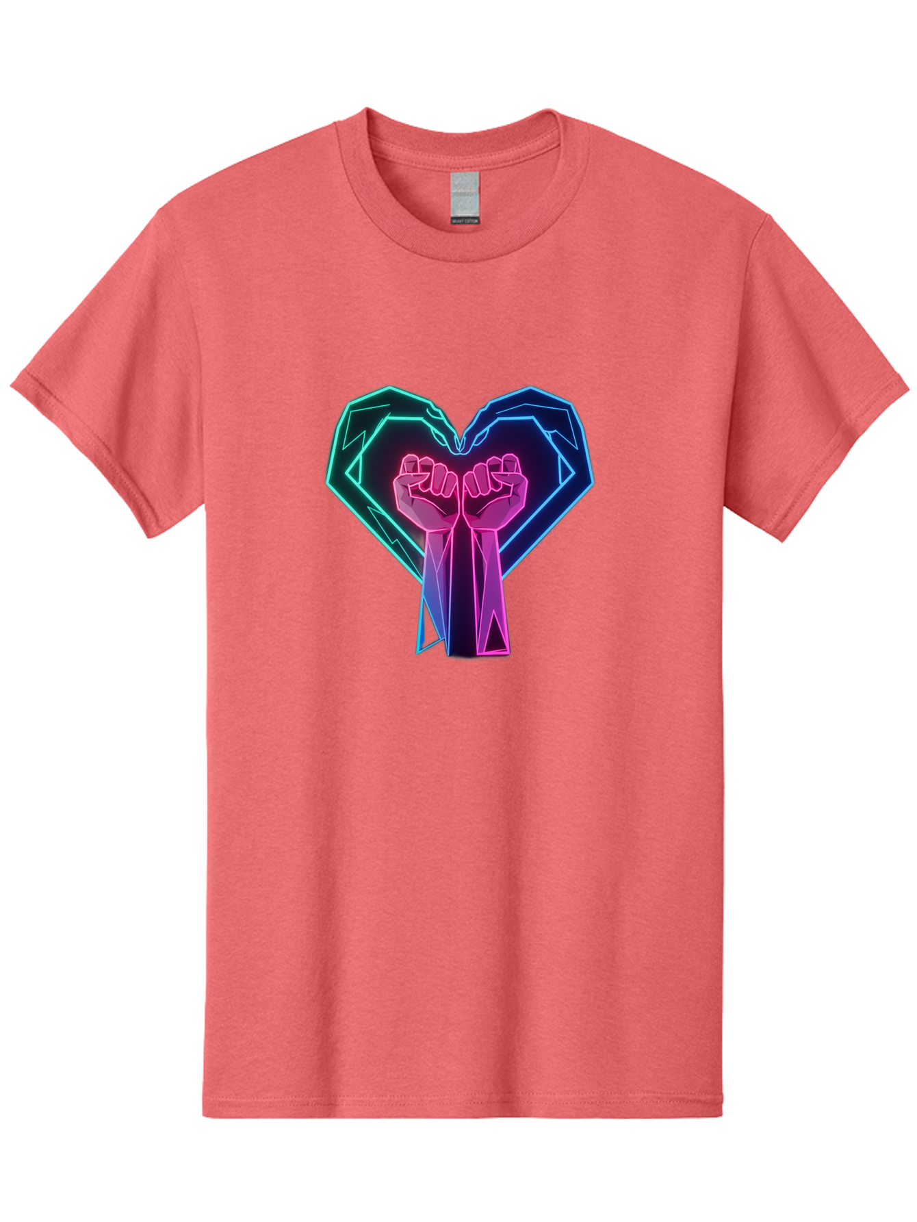 Fists-In-Heart Men'S Graphic Tee, 100% Cotton, Comfortable Casual Summer Wear, Machine Washable, Raised Fists, Heart Shape, Neon Lights, Solidarity Symbol, Unity, Social Justice, Protest, Activism, Empowerment, Love Bab906 10