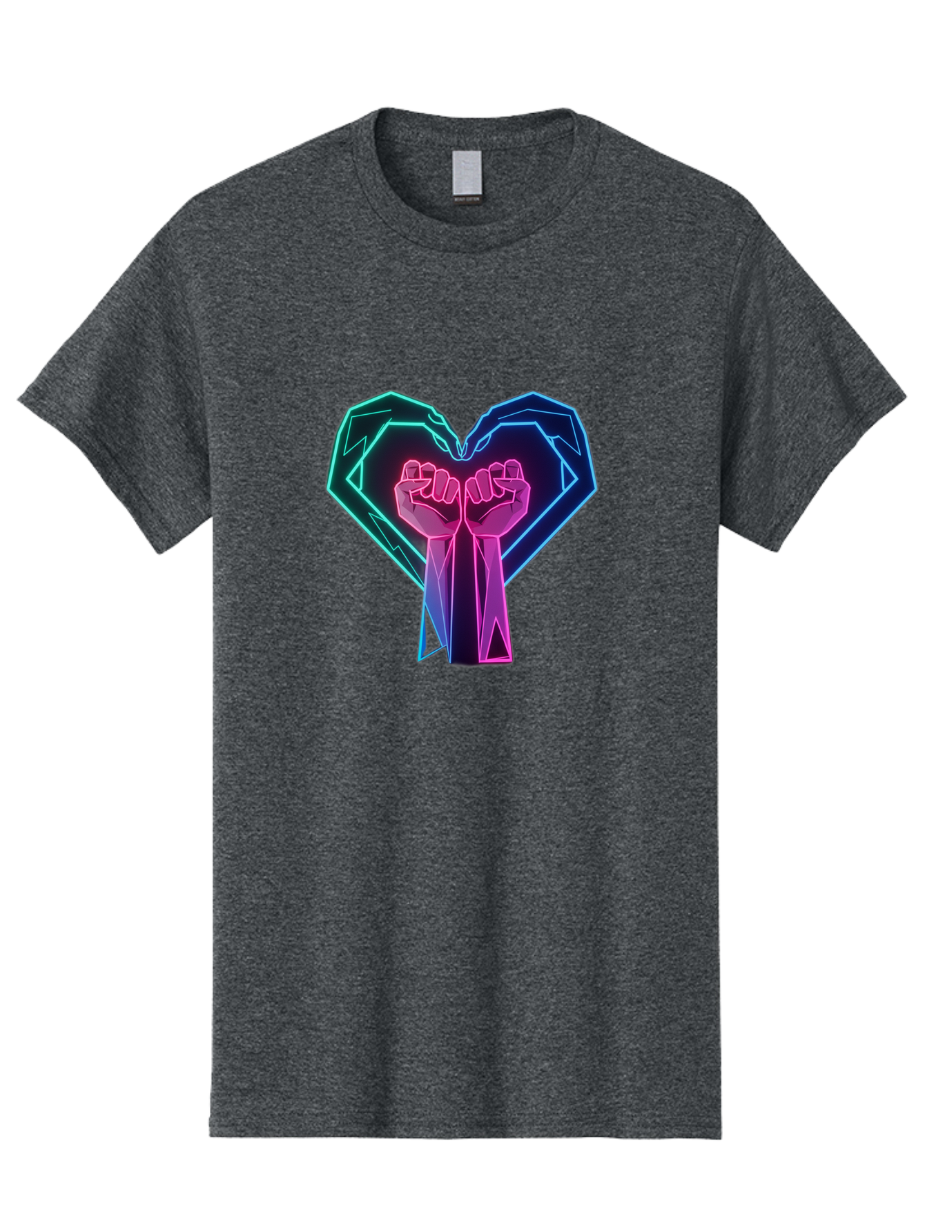 Fists-In-Heart Men'S Graphic Tee, 100% Cotton, Comfortable Casual Summer Wear, Machine Washable, Raised Fists, Heart Shape, Neon Lights, Solidarity Symbol, Unity, Social Justice, Protest, Activism, Empowerment, Love Bab906 15