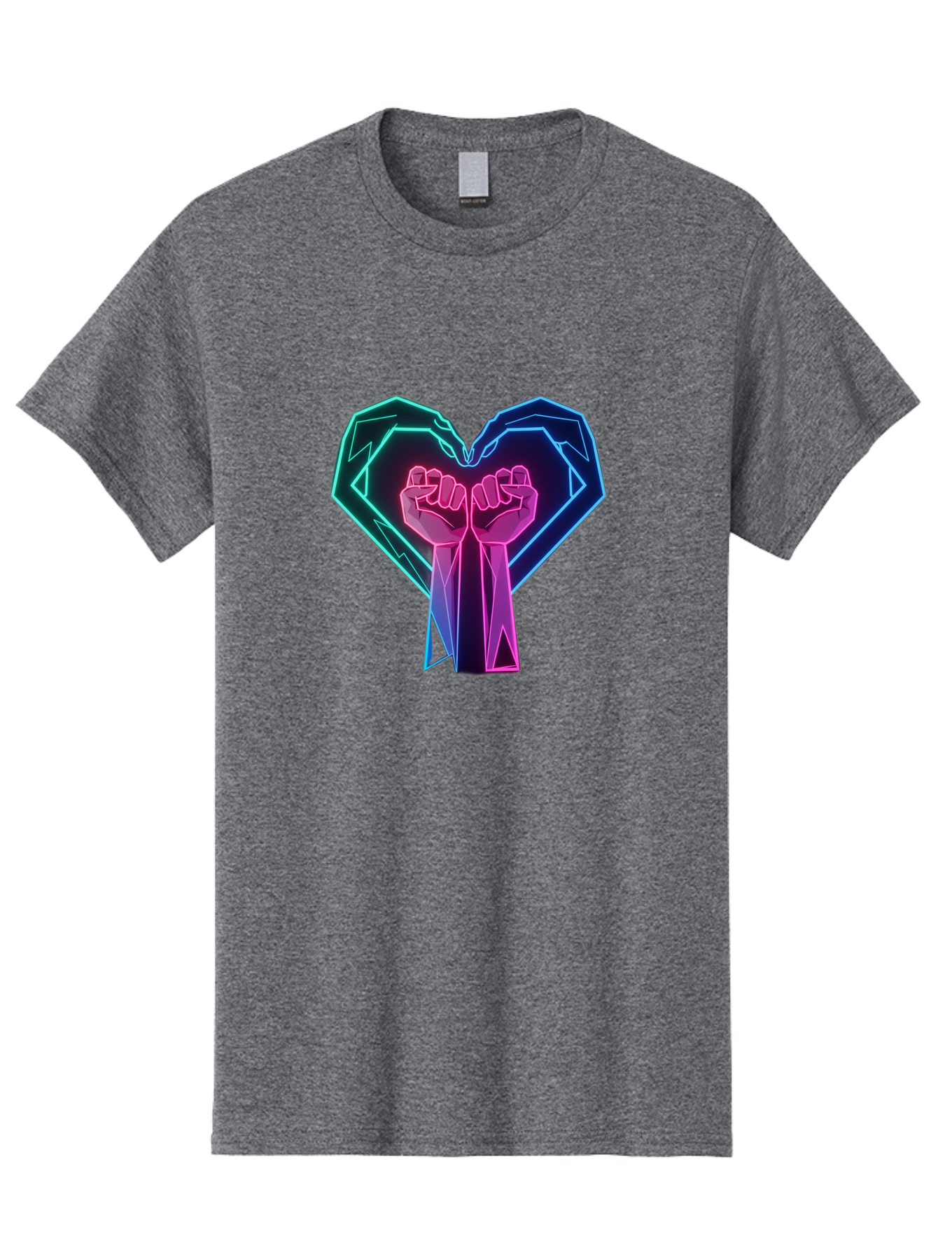 Fists-In-Heart Men'S Graphic Tee, 100% Cotton, Comfortable Casual Summer Wear, Machine Washable, Raised Fists, Heart Shape, Neon Lights, Solidarity Symbol, Unity, Social Justice, Protest, Activism, Empowerment, Love Bab906 11