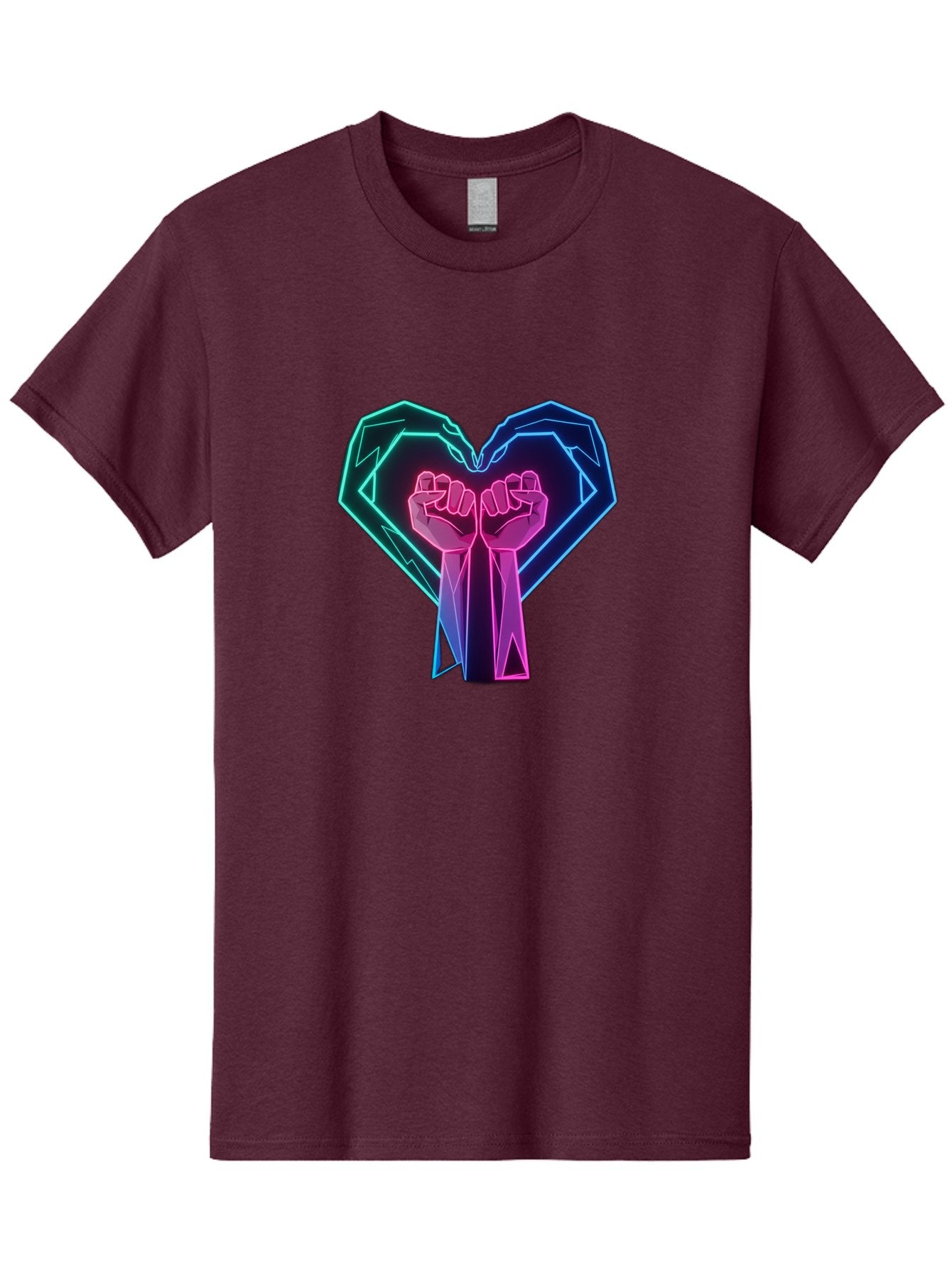 Fists-In-Heart Men'S Graphic Tee, 100% Cotton, Comfortable Casual Summer Wear, Machine Washable, Raised Fists, Heart Shape, Neon Lights, Solidarity Symbol, Unity, Social Justice, Protest, Activism, Empowerment, Love Bab906 3