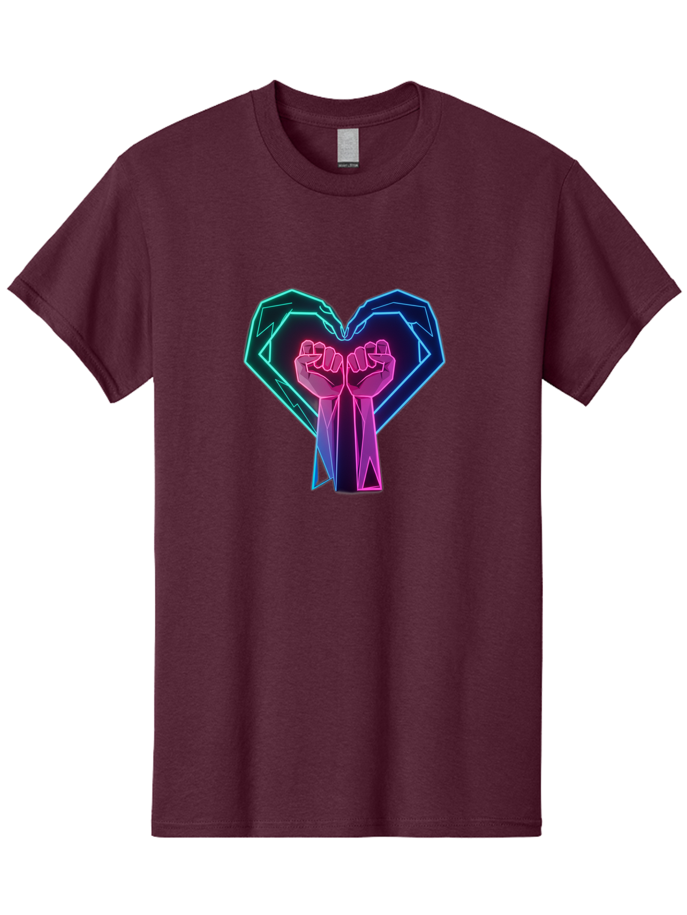Fists-In-Heart Men'S Graphic Tee, 100% Cotton, Comfortable Casual Summer Wear, Machine Washable, Raised Fists, Heart Shape, Neon Lights, Solidarity Symbol, Unity, Social Justice, Protest, Activism, Empowerment, Love Bab906 9