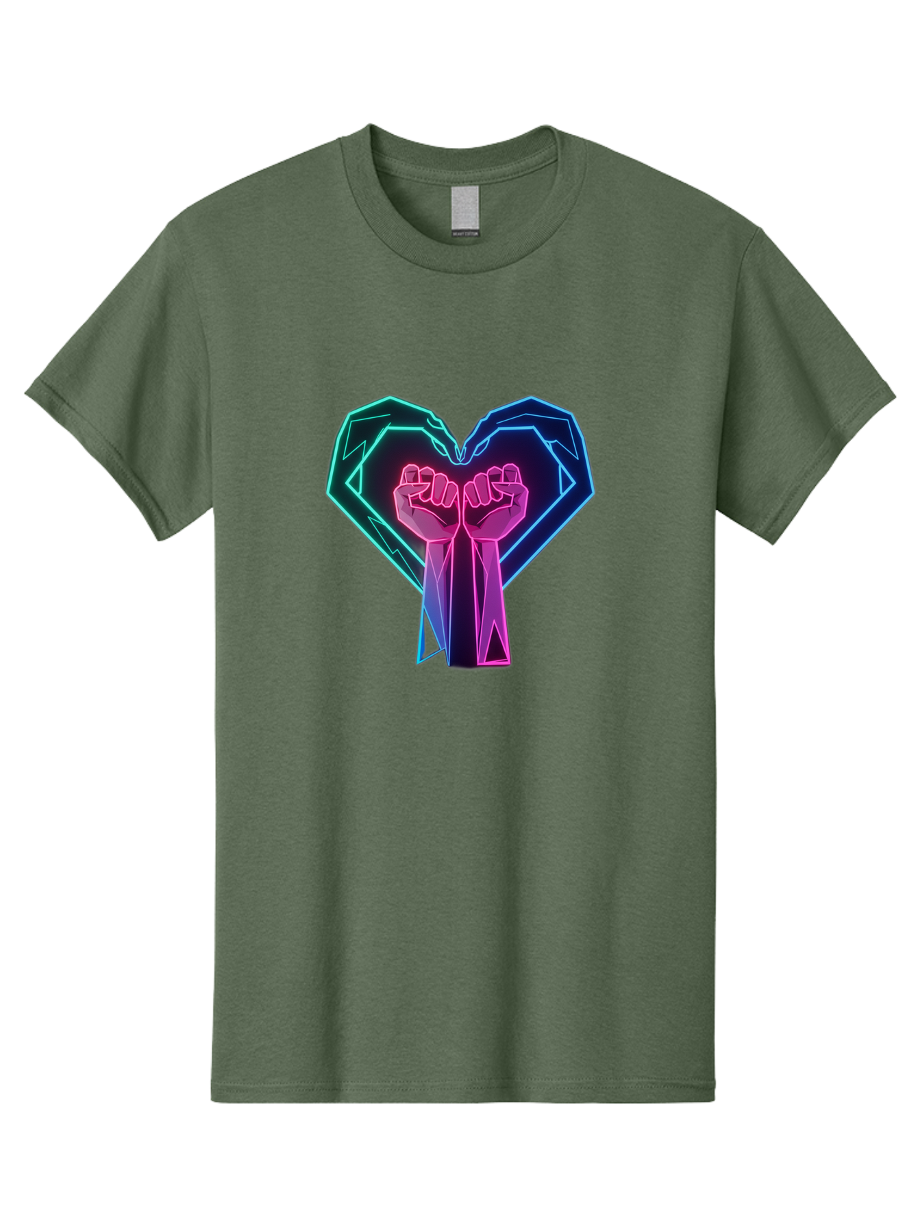 Fists-In-Heart Men'S Graphic Tee, 100% Cotton, Comfortable Casual Summer Wear, Machine Washable, Raised Fists, Heart Shape, Neon Lights, Solidarity Symbol, Unity, Social Justice, Protest, Activism, Empowerment, Love Bab906 12