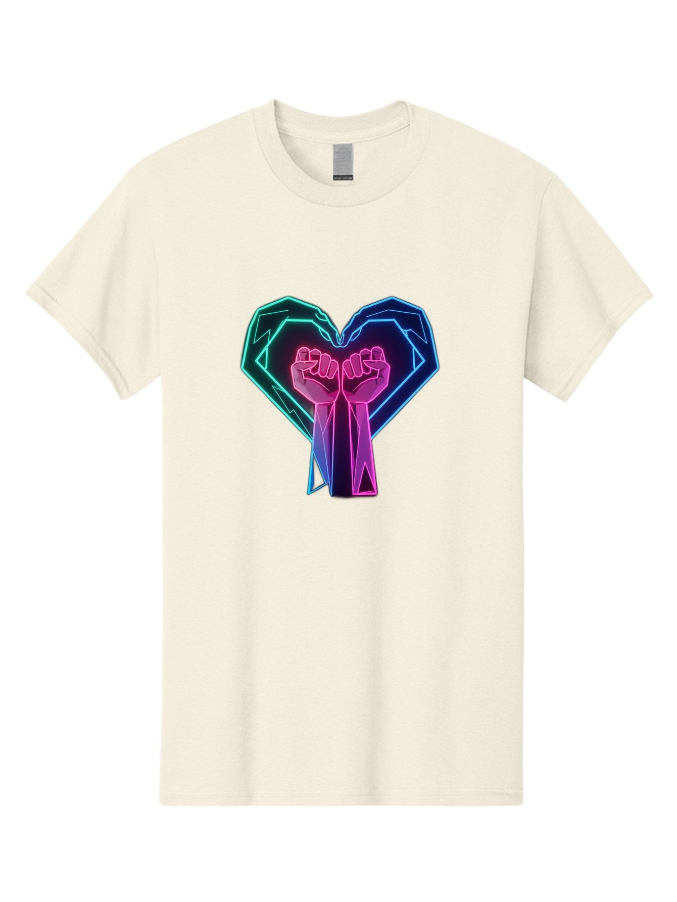 Fists-In-Heart Men'S Graphic Tee, 100% Cotton, Comfortable Casual Summer Wear, Machine Washable, Raised Fists, Heart Shape, Neon Lights, Solidarity Symbol, Unity, Social Justice, Protest, Activism, Empowerment, Love Bab906 11
