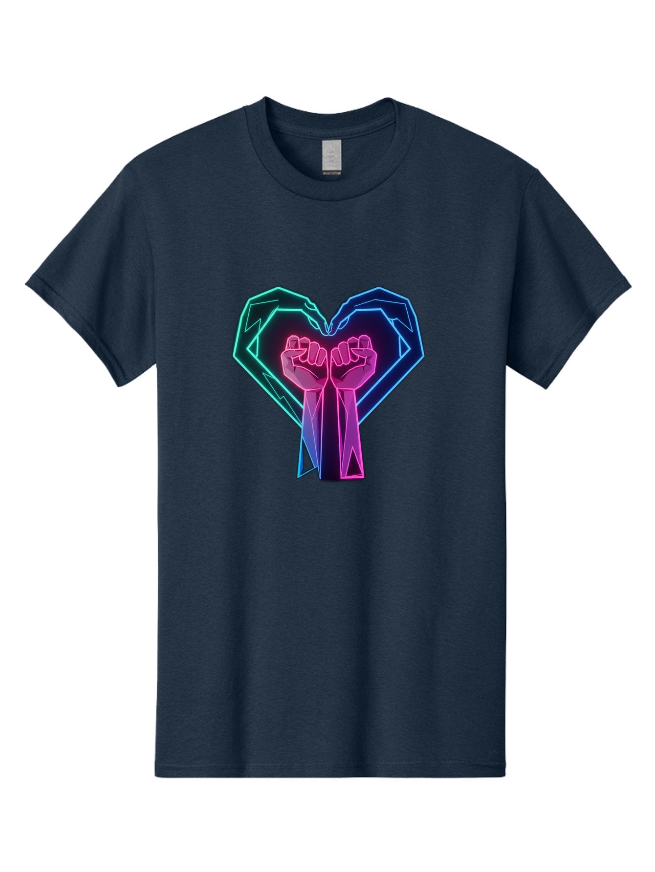 Fists-In-Heart Men'S Graphic Tee, 100% Cotton, Comfortable Casual Summer Wear, Machine Washable, Raised Fists, Heart Shape, Neon Lights, Solidarity Symbol, Unity, Social Justice, Protest, Activism, Empowerment, Love Bab906 14