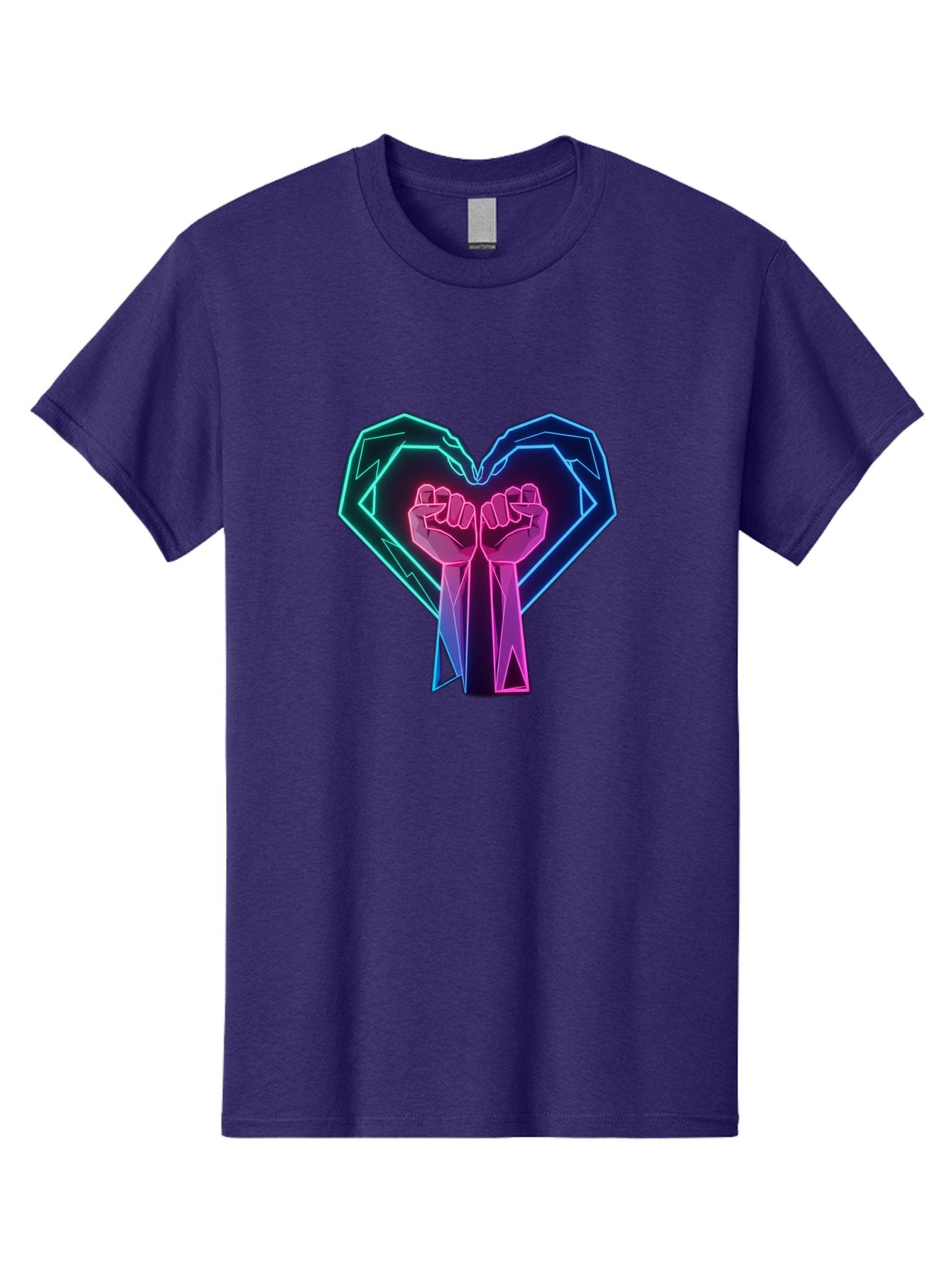Fists-In-Heart Men'S Graphic Tee, 100% Cotton, Comfortable Casual Summer Wear, Machine Washable, Raised Fists, Heart Shape, Neon Lights, Solidarity Symbol, Unity, Social Justice, Protest, Activism, Empowerment, Love Bab906 6
