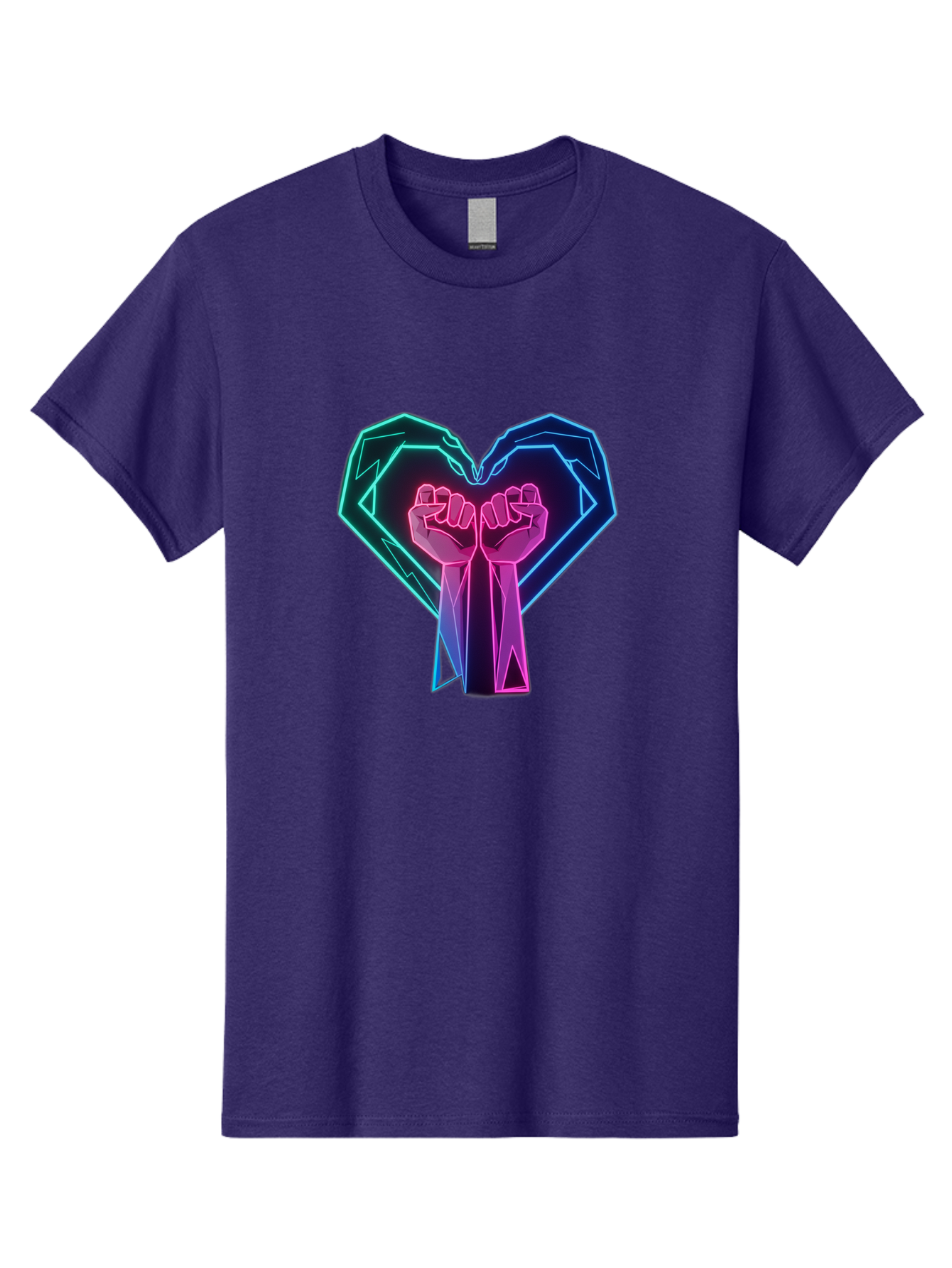 Fists-In-Heart Men'S Graphic Tee, 100% Cotton, Comfortable Casual Summer Wear, Machine Washable, Raised Fists, Heart Shape, Neon Lights, Solidarity Symbol, Unity, Social Justice, Protest, Activism, Empowerment, Love Bab906 7